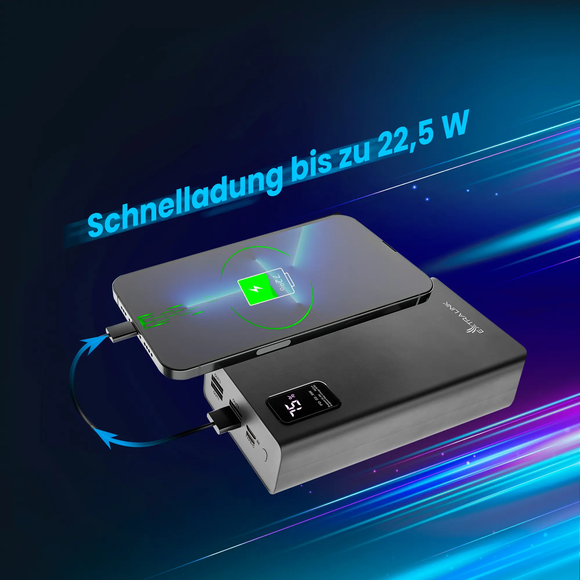 EXTRALINK EPB-069 30000MAH SCHNELL LADENDE POWER BANK SCHWARZ