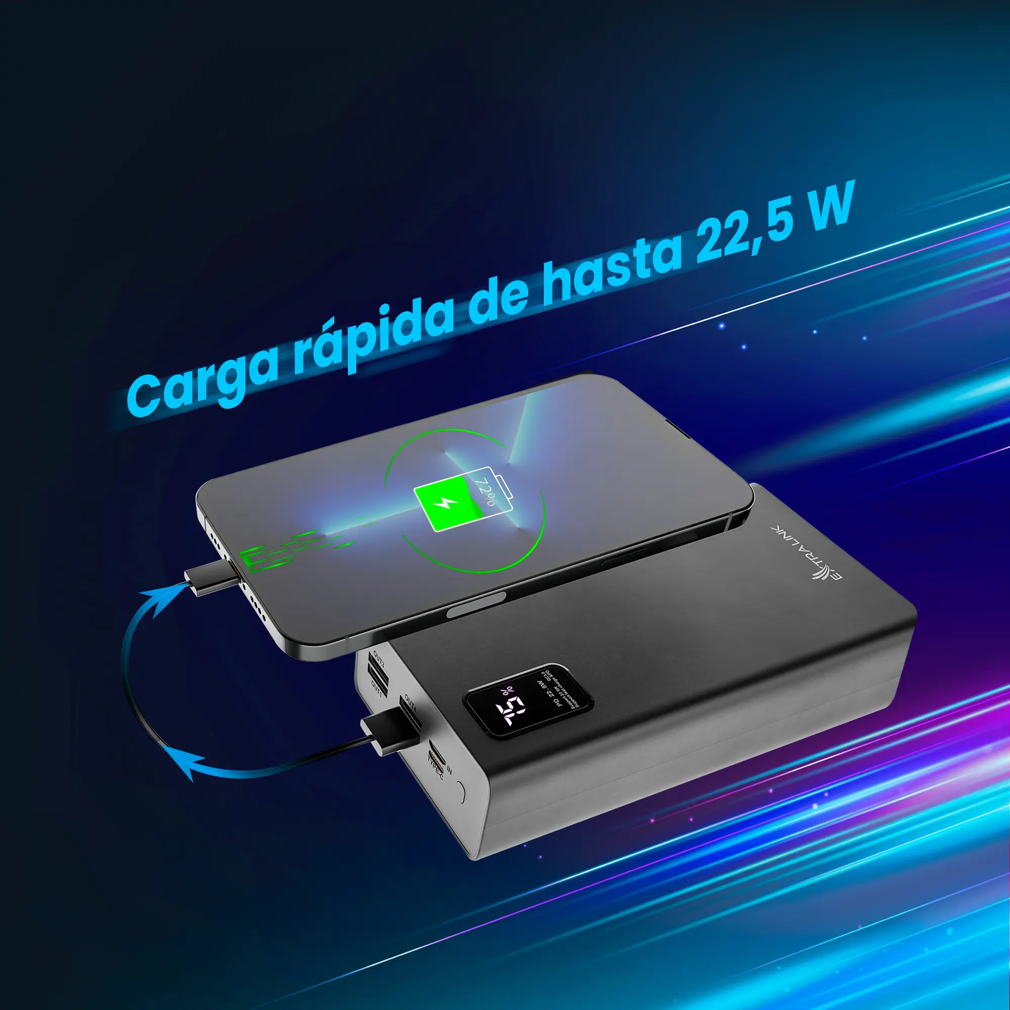 EXTRALINK EPB-069 30000MAH FAST CHARGING POWER BANK NEGRO