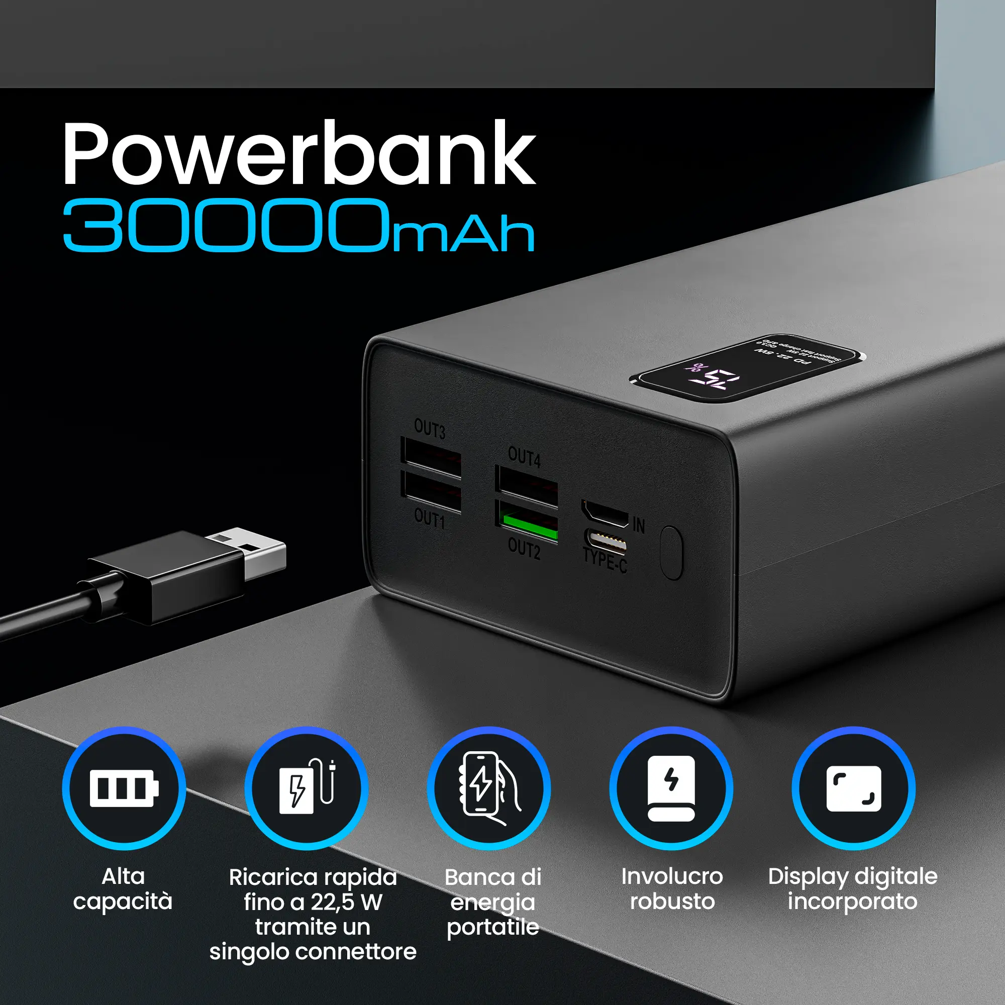 EXTRALINK EPB-069 30000MAH RICARICA RAPIDA POWER BANK NERO