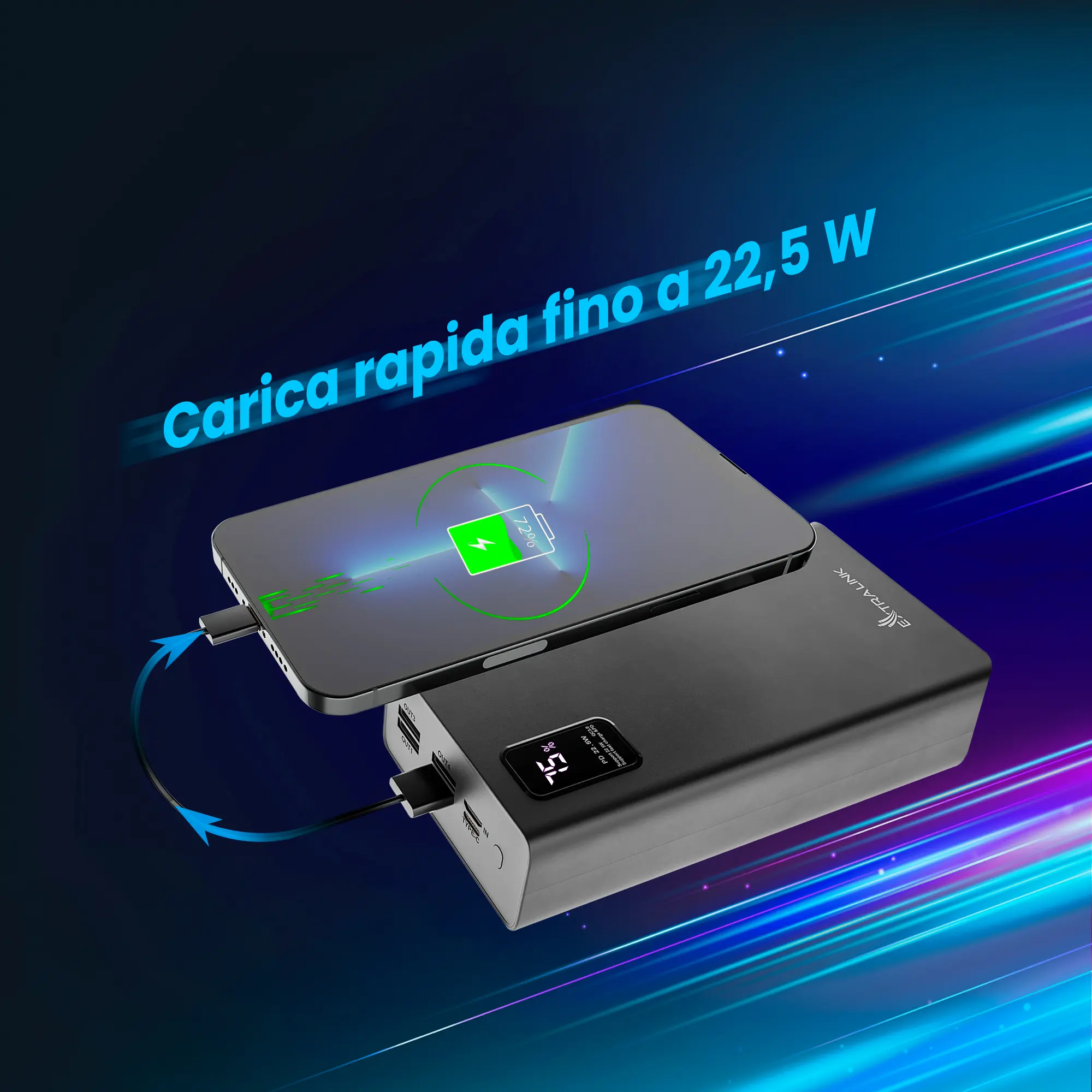 EXTRALINK EPB-069 30000MAH RICARICA RAPIDA POWER BANK NERO