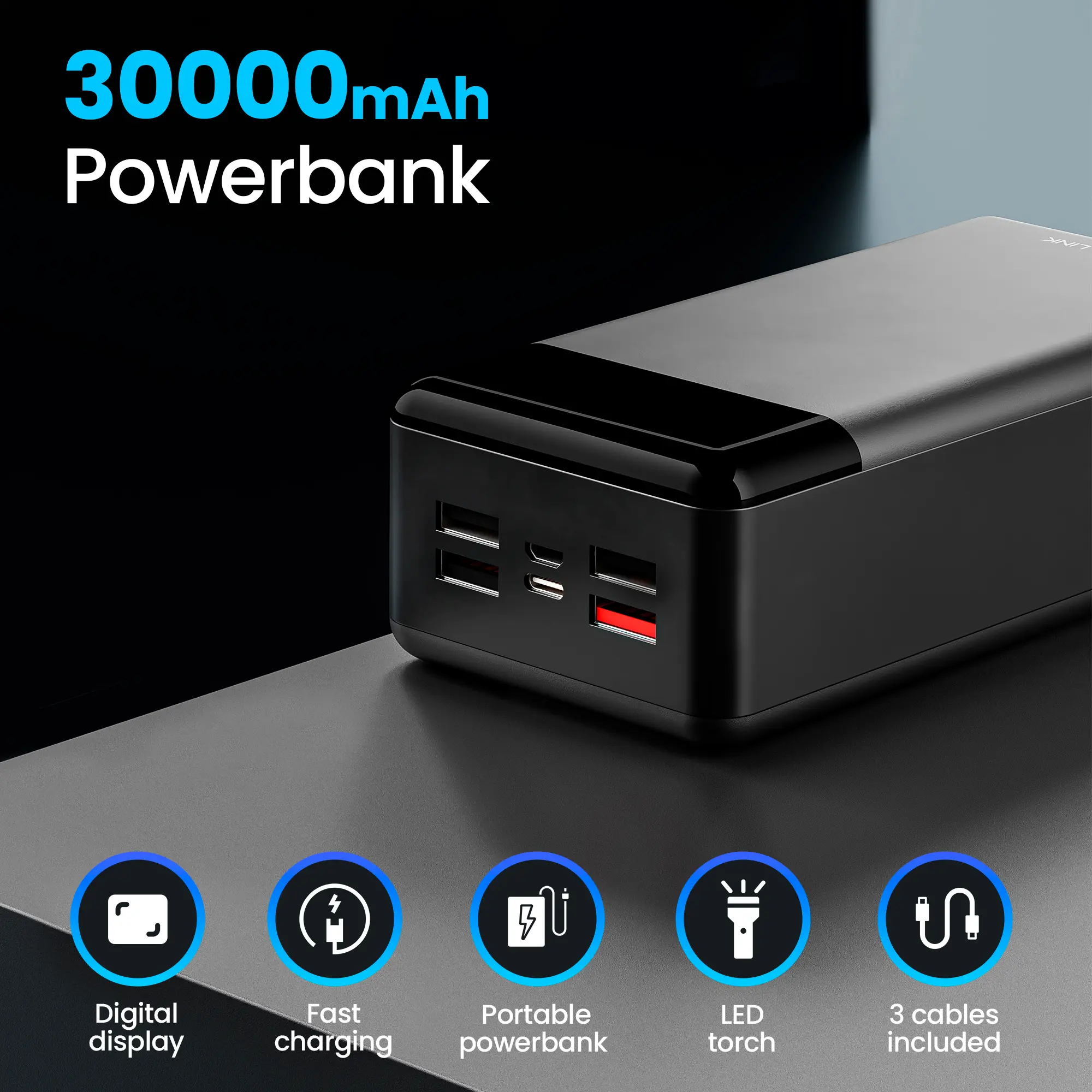 EXTRALINK EPB-124 30000MAH БЫСТРАЯ ЗАРЯДКА POWER BANK BLACK