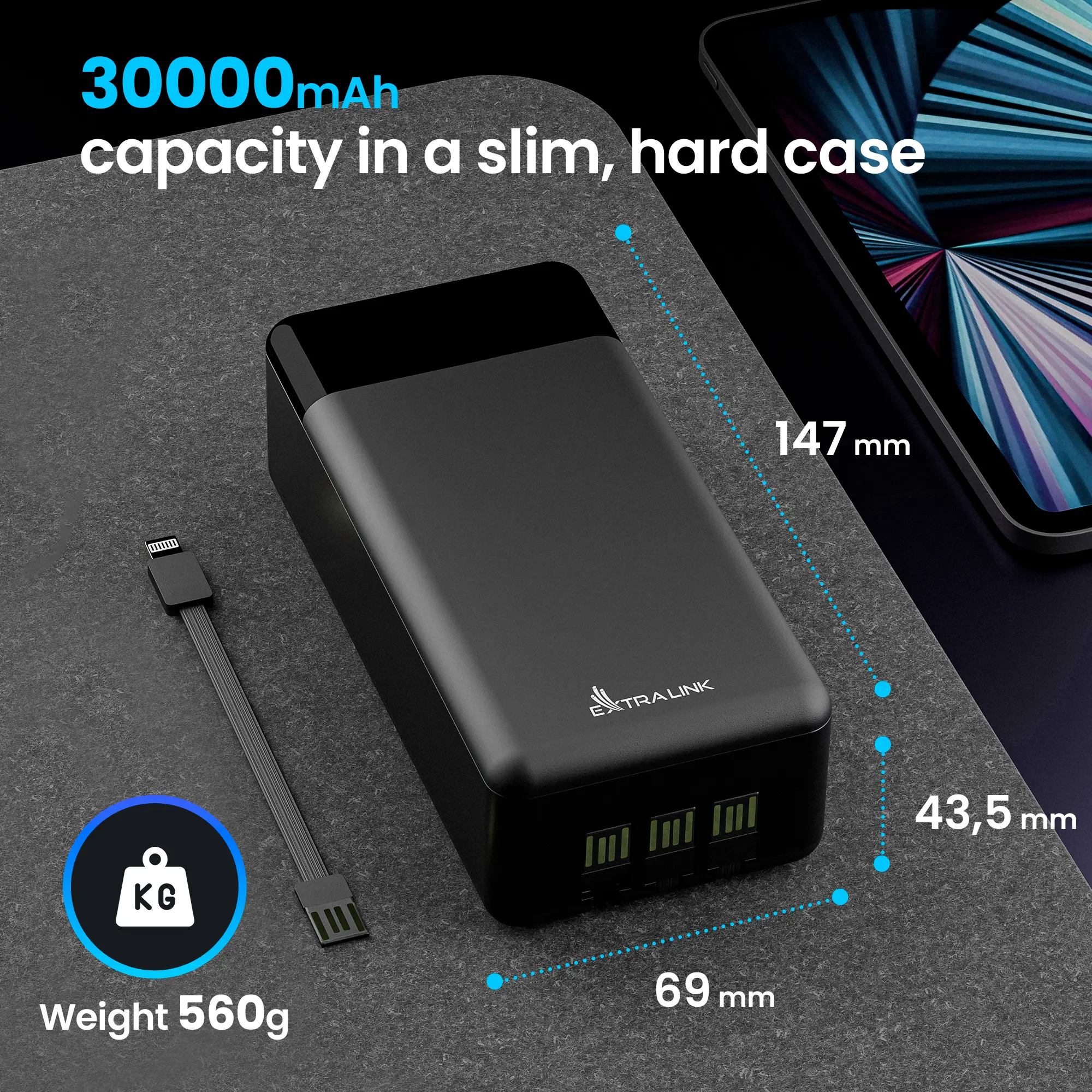 EXTRALINK EPB-124 30000MAH БЫСТРАЯ ЗАРЯДКА POWER BANK BLACK