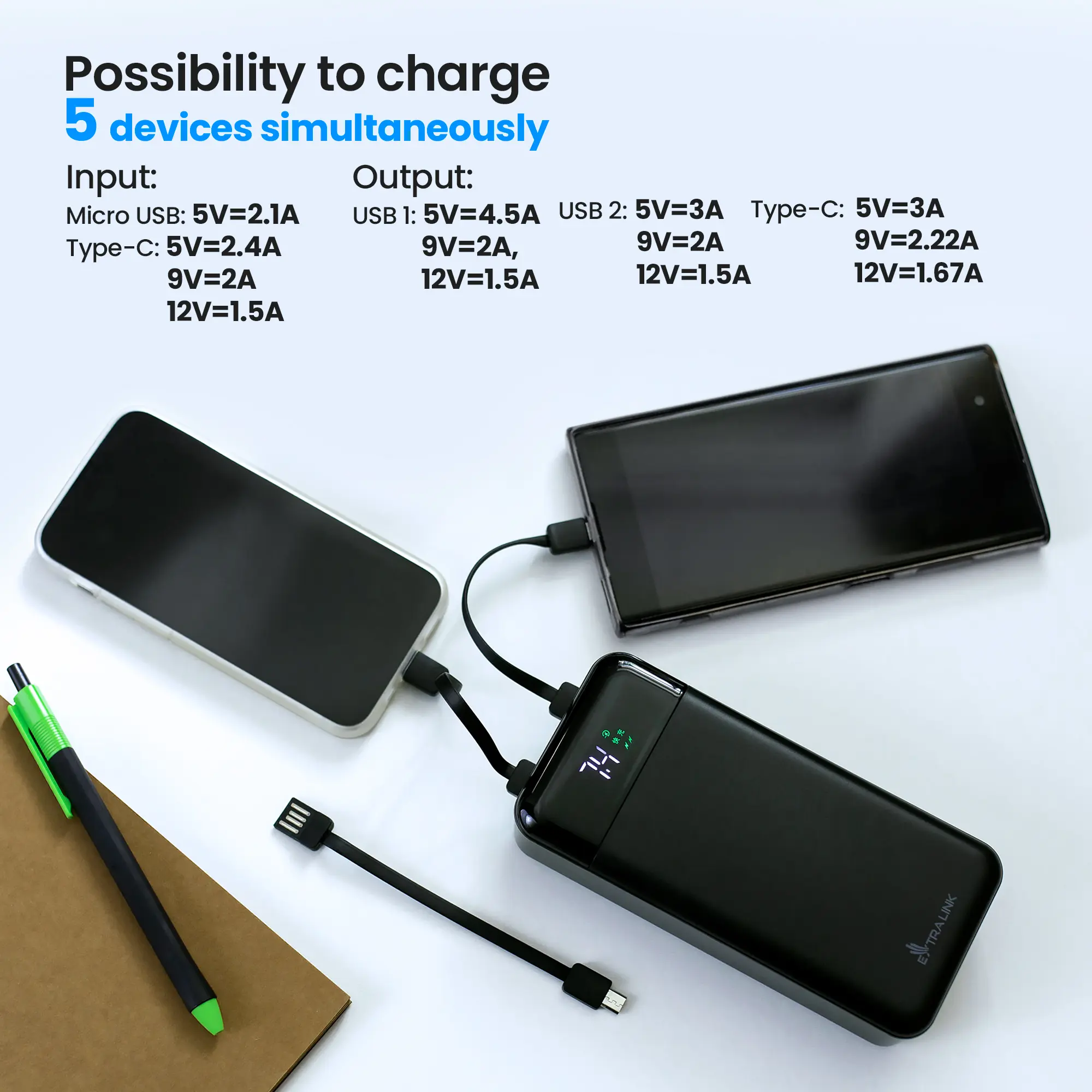 EXTRALINK EPB-124 30000MAH БЫСТРАЯ ЗАРЯДКА POWER BANK BLACK