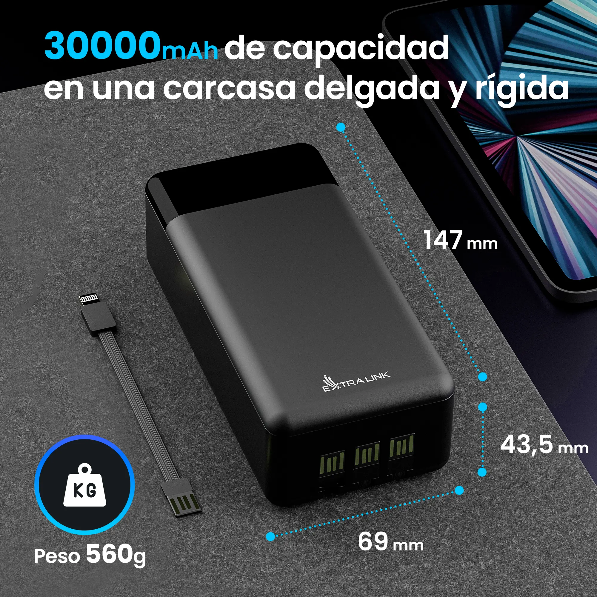 EXTRALINK EPB-124 30000MAH FAST CHARGING POWER BANK NEGRO