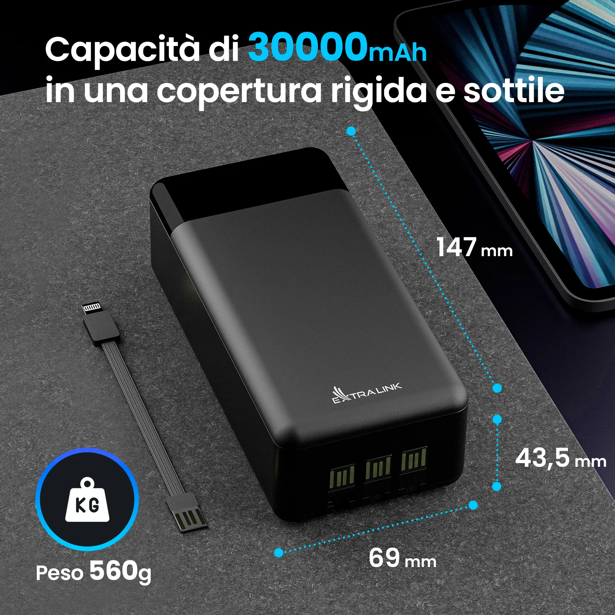 EXTRALINK EPB-124 30000MAH RICARICA RAPIDA POWER BANK NERO