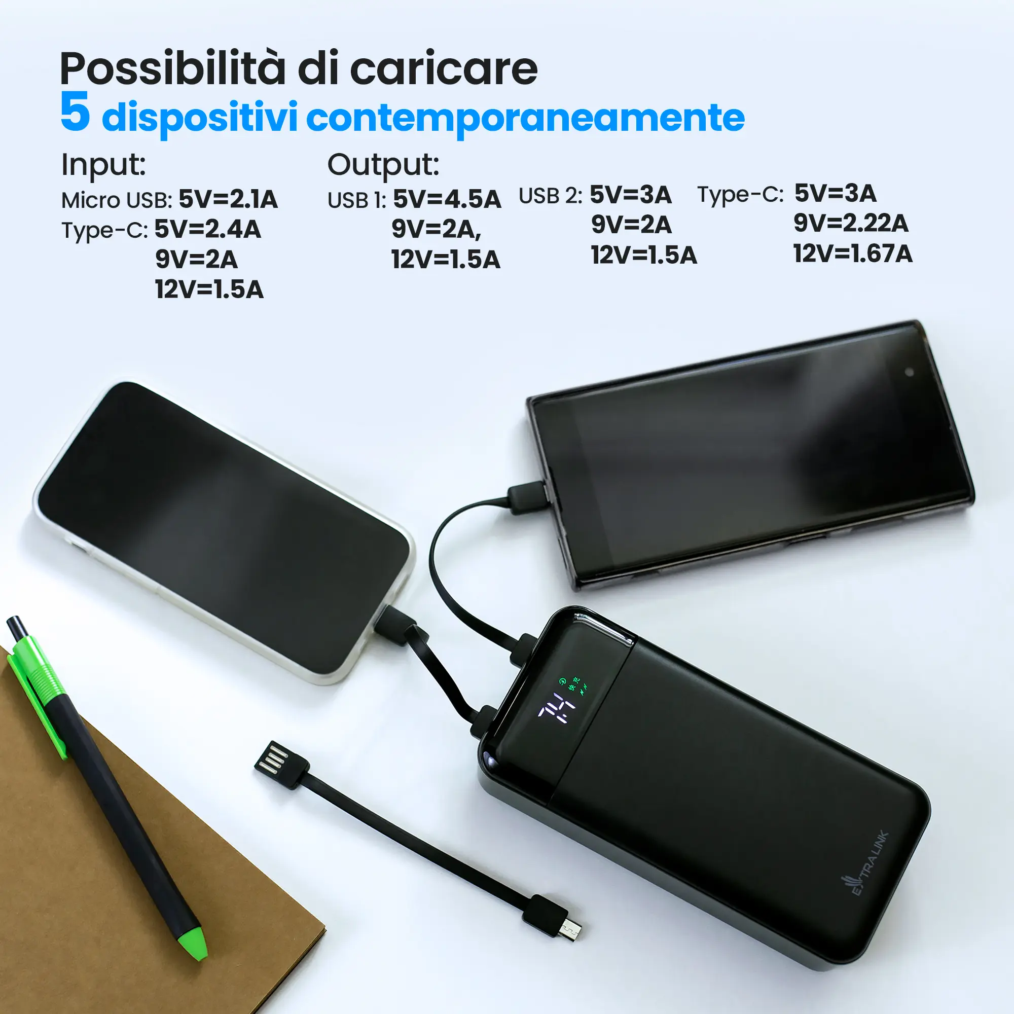 EXTRALINK EPB-124 30000MAH RICARICA RAPIDA POWER BANK NERO