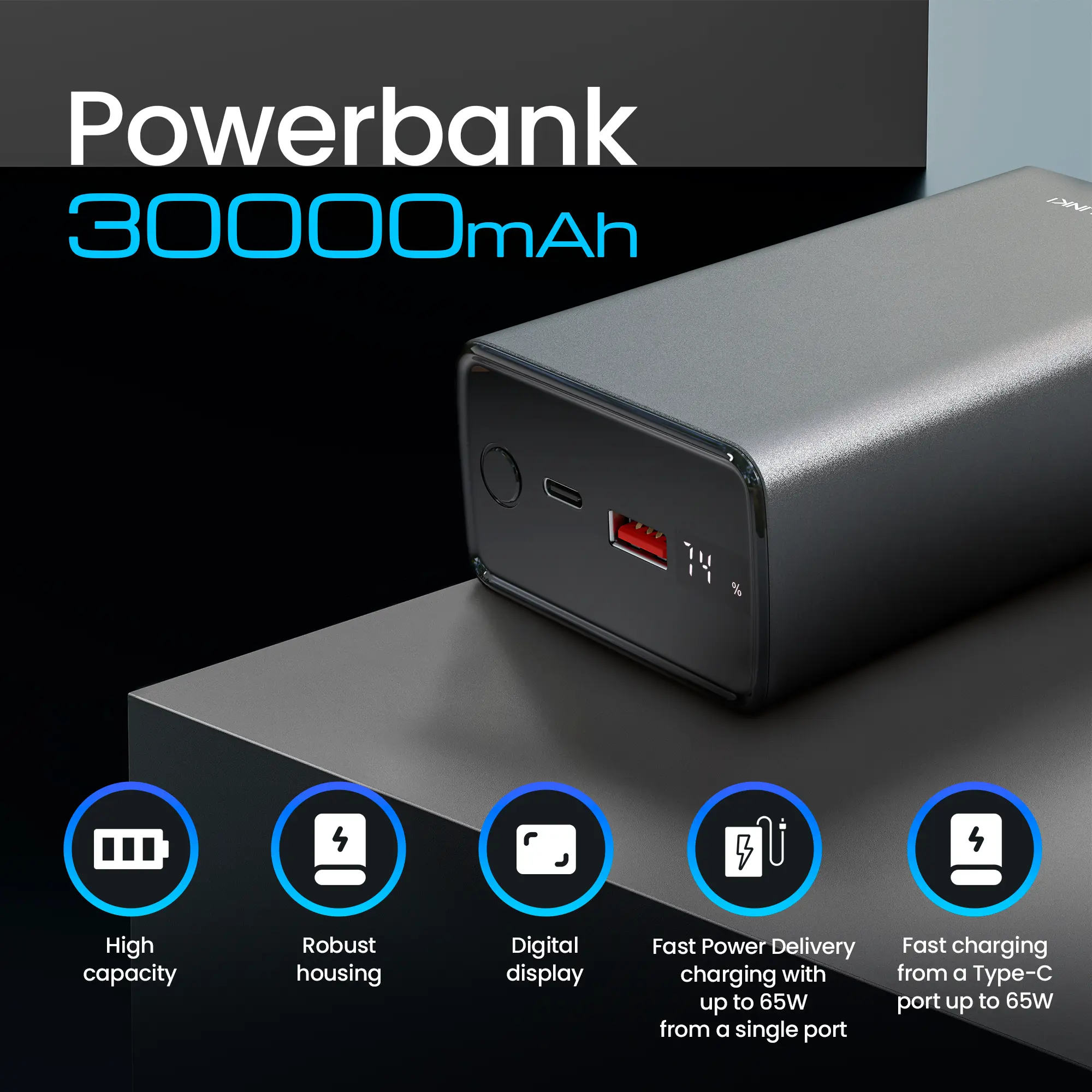 EXTRALINK EPB-068 20000MAH RÁPIDO CARREGAMENTO BANCO DE PODER PRETO