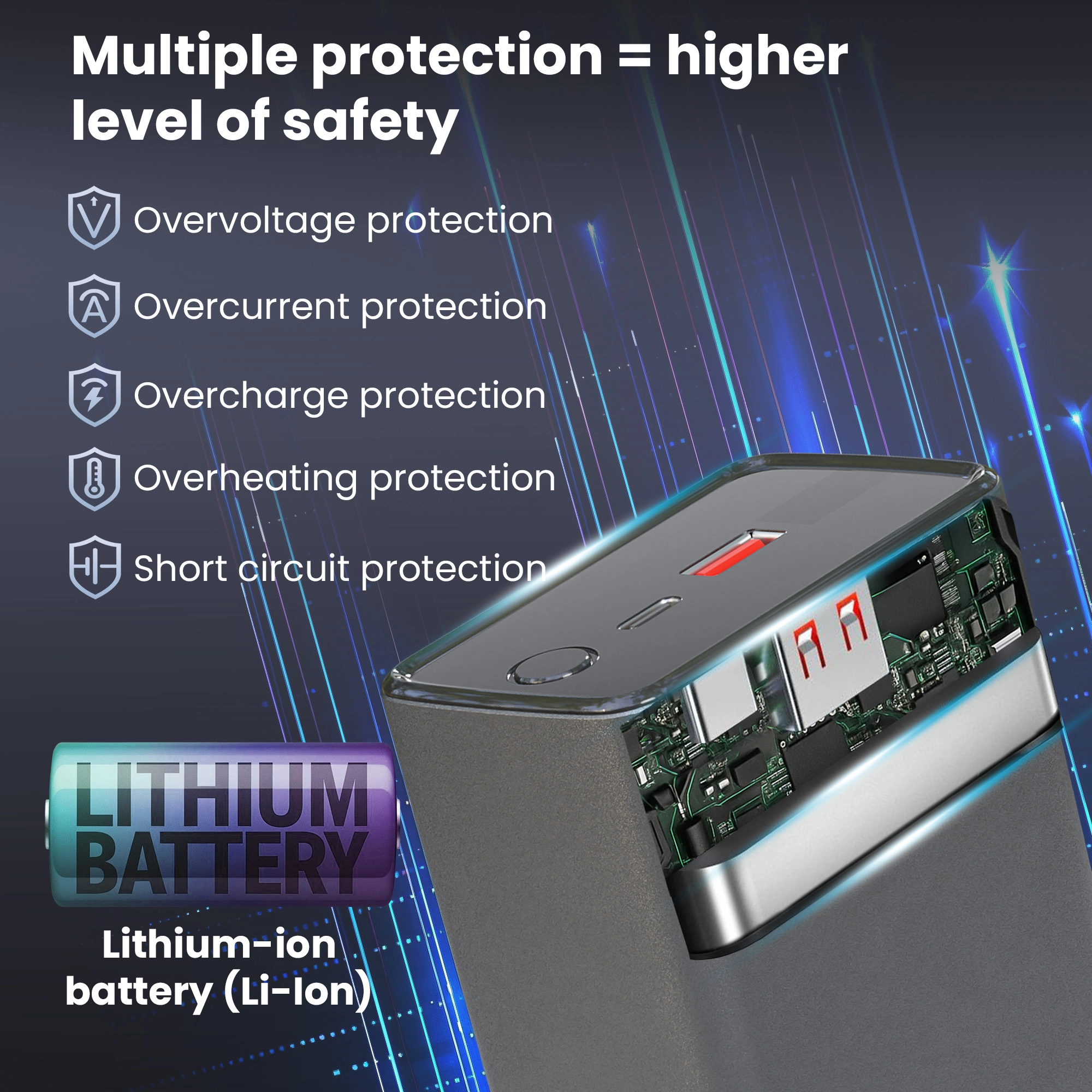 Sec&ccedil;&atilde;o transversal do Extralink Powerbank, mostrando o interior com a bateria de l&iacute;tio e a placa de circuitos