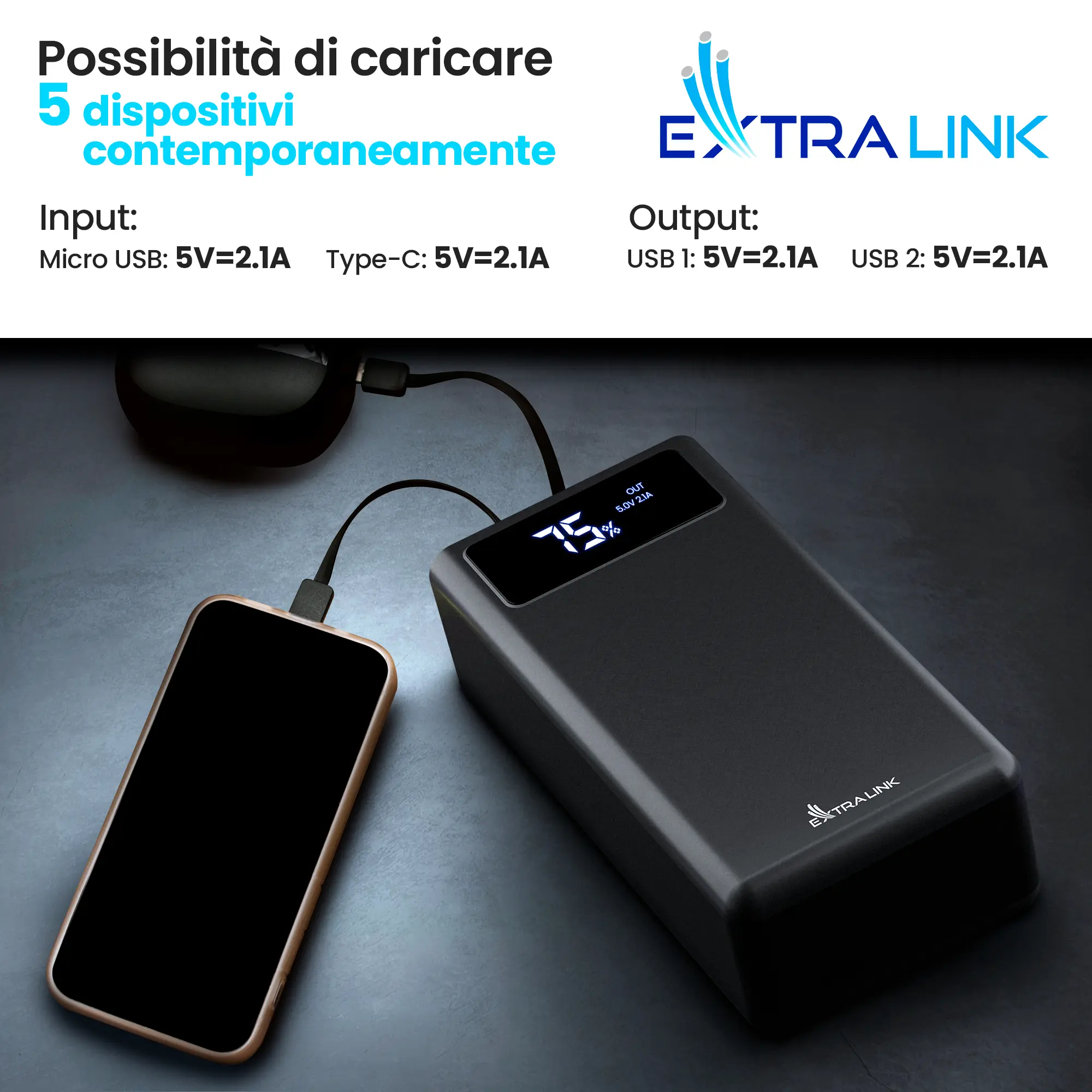 EXTRALINK EPB-114 50000MAH 5V POWER BANK NERO