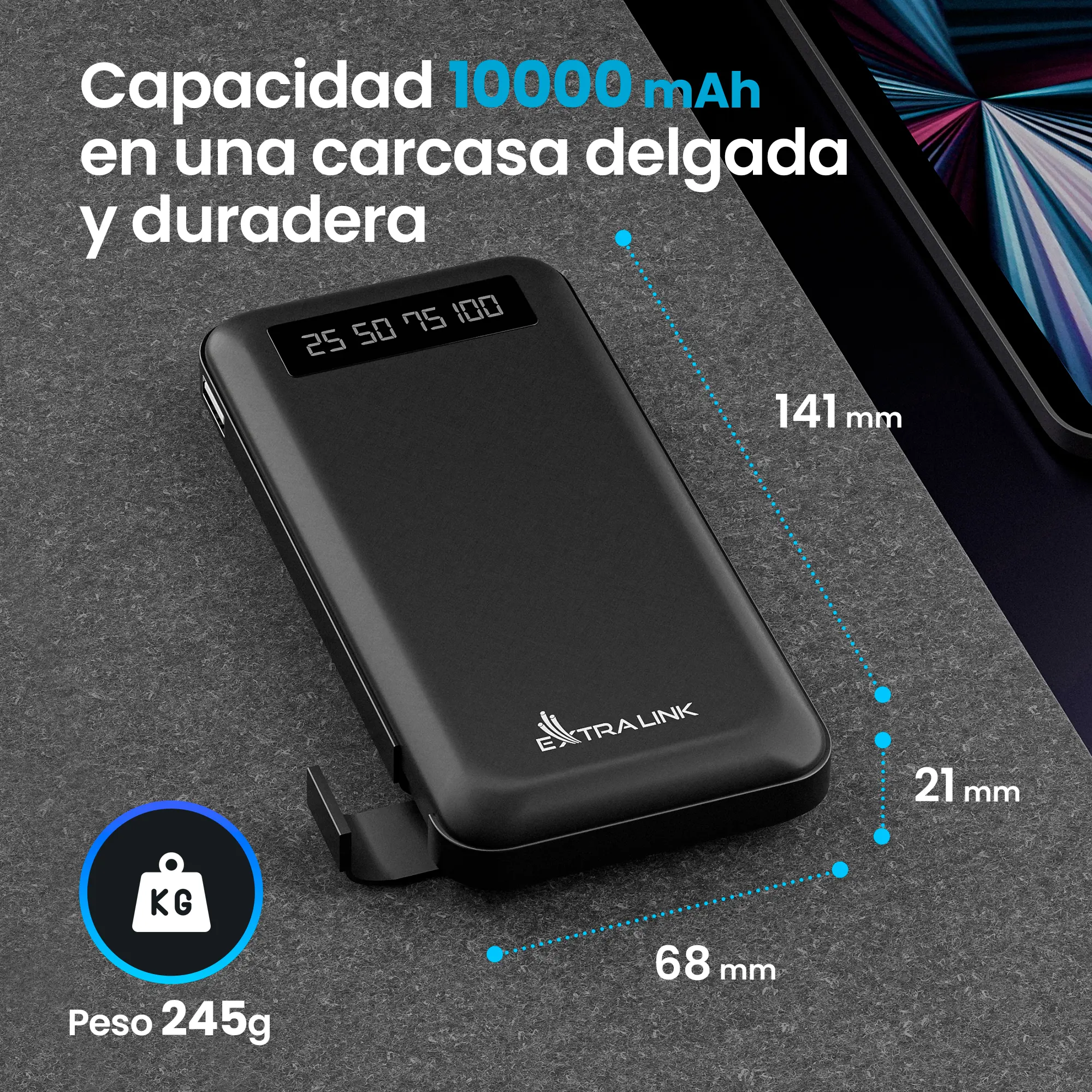 EXTRALINK EPB-083 10000MAH 5V POWER BANK NEGRO