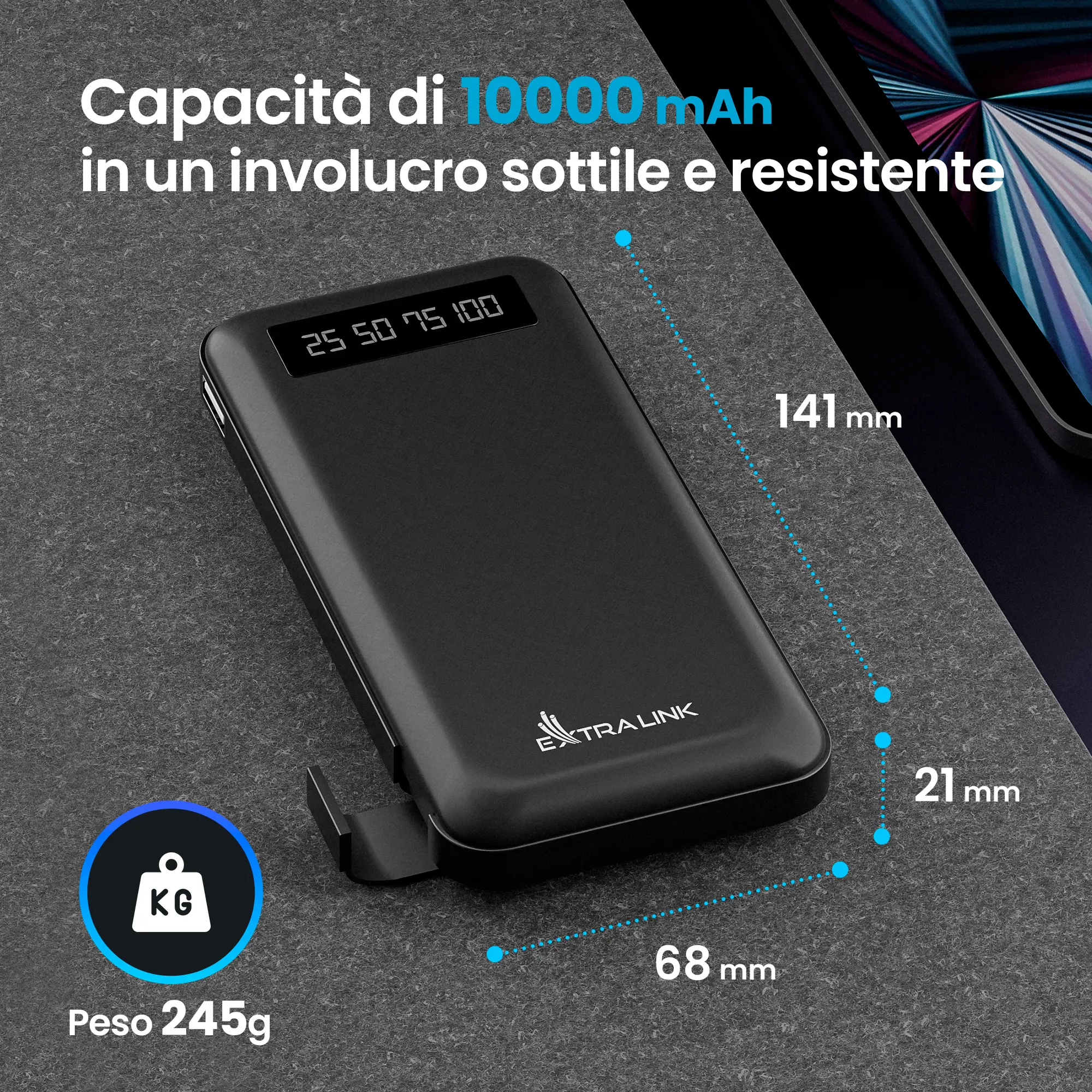 EXTRALINK EPB-083 10000MAH 5V POWER BANK NERO