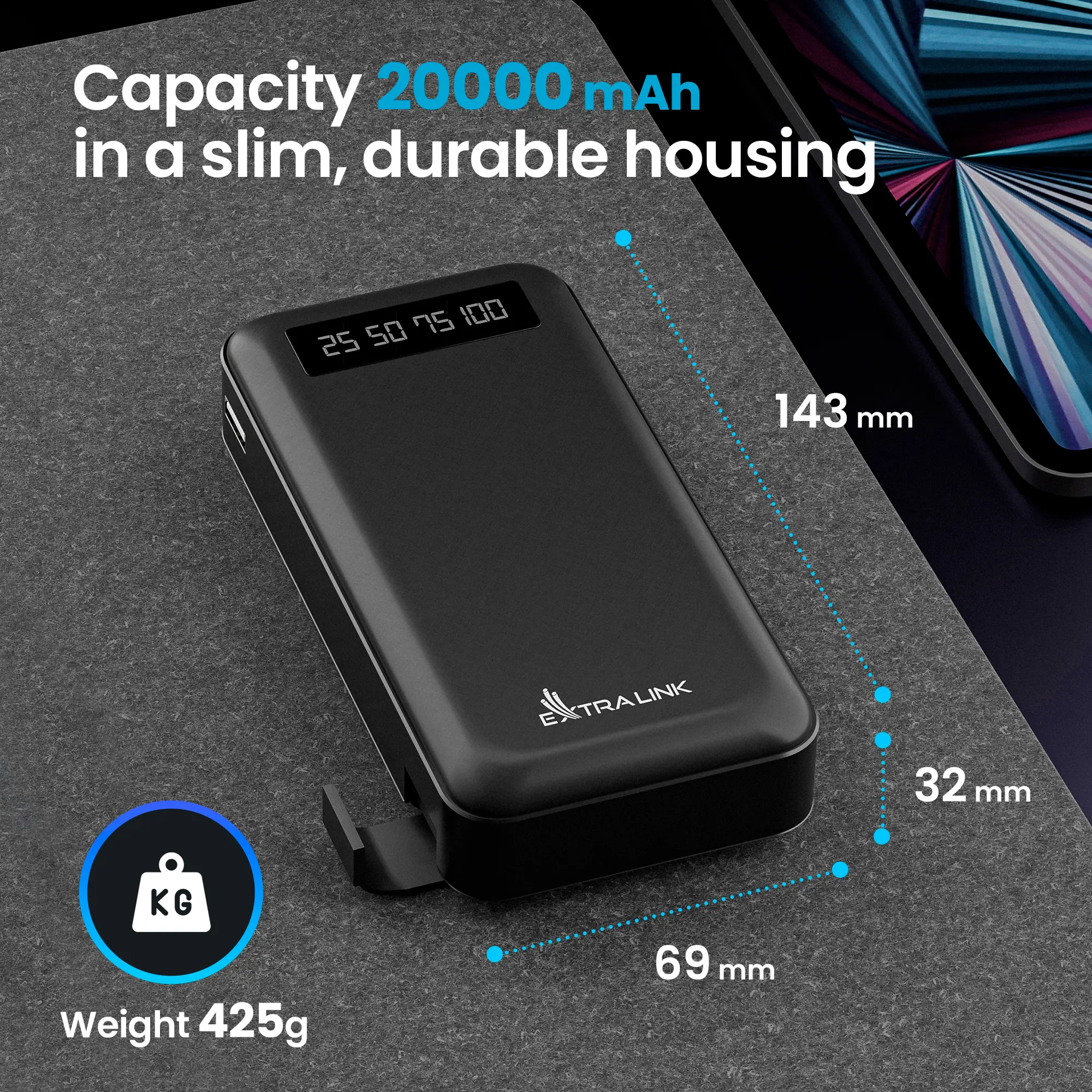 EXTRALINK EPB-084 20000MAH 5V POWER BANK SCHWARZ