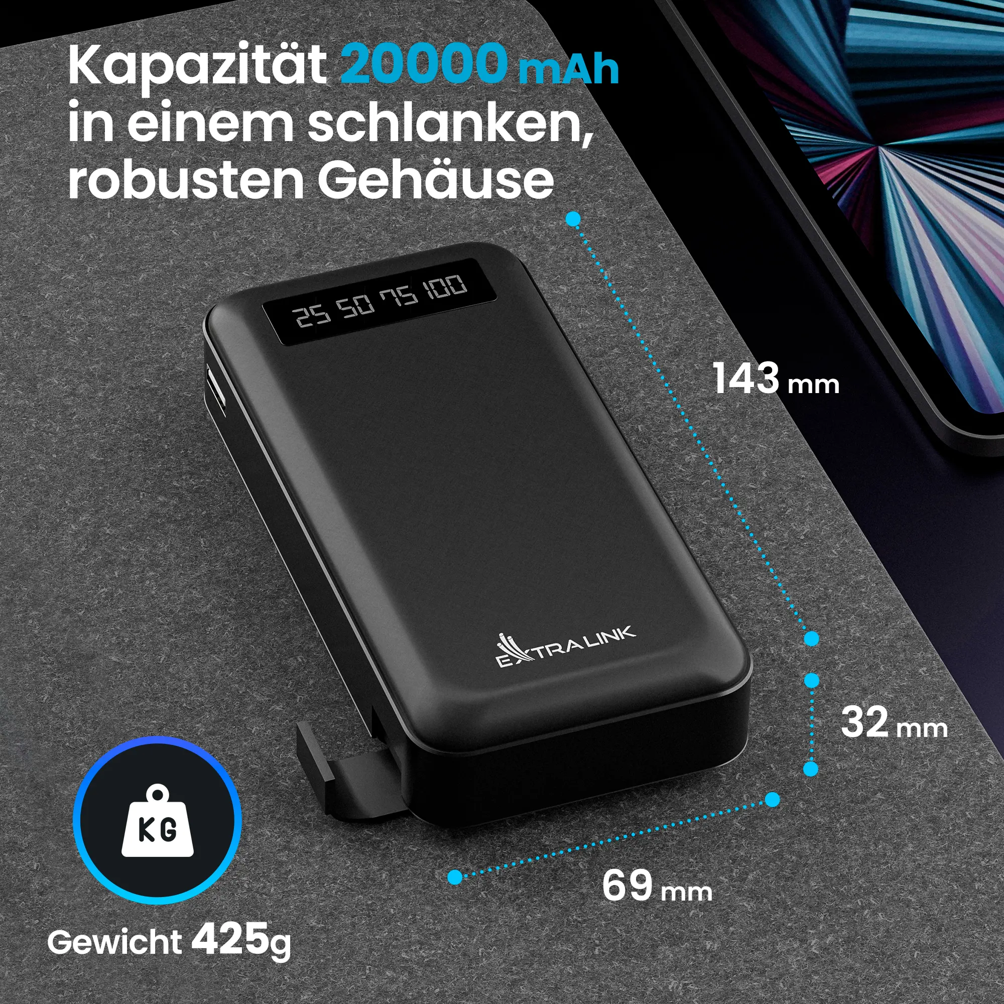 EXTRALINK EPB-084 20000MAH 5V POWER BANK SCHWARZ