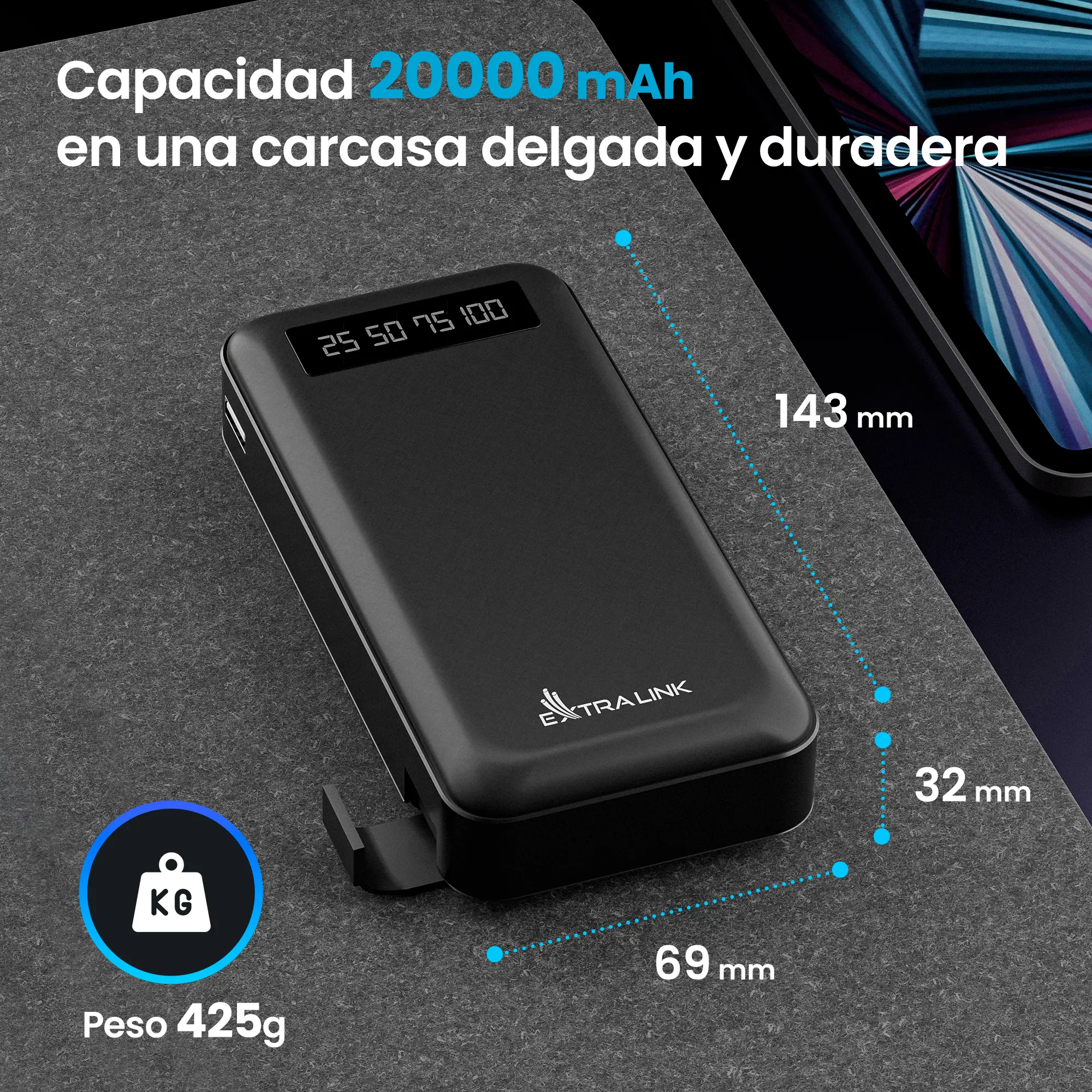 EXTRALINK EPB-084 20000MAH 5V POWER BANK NEGRO