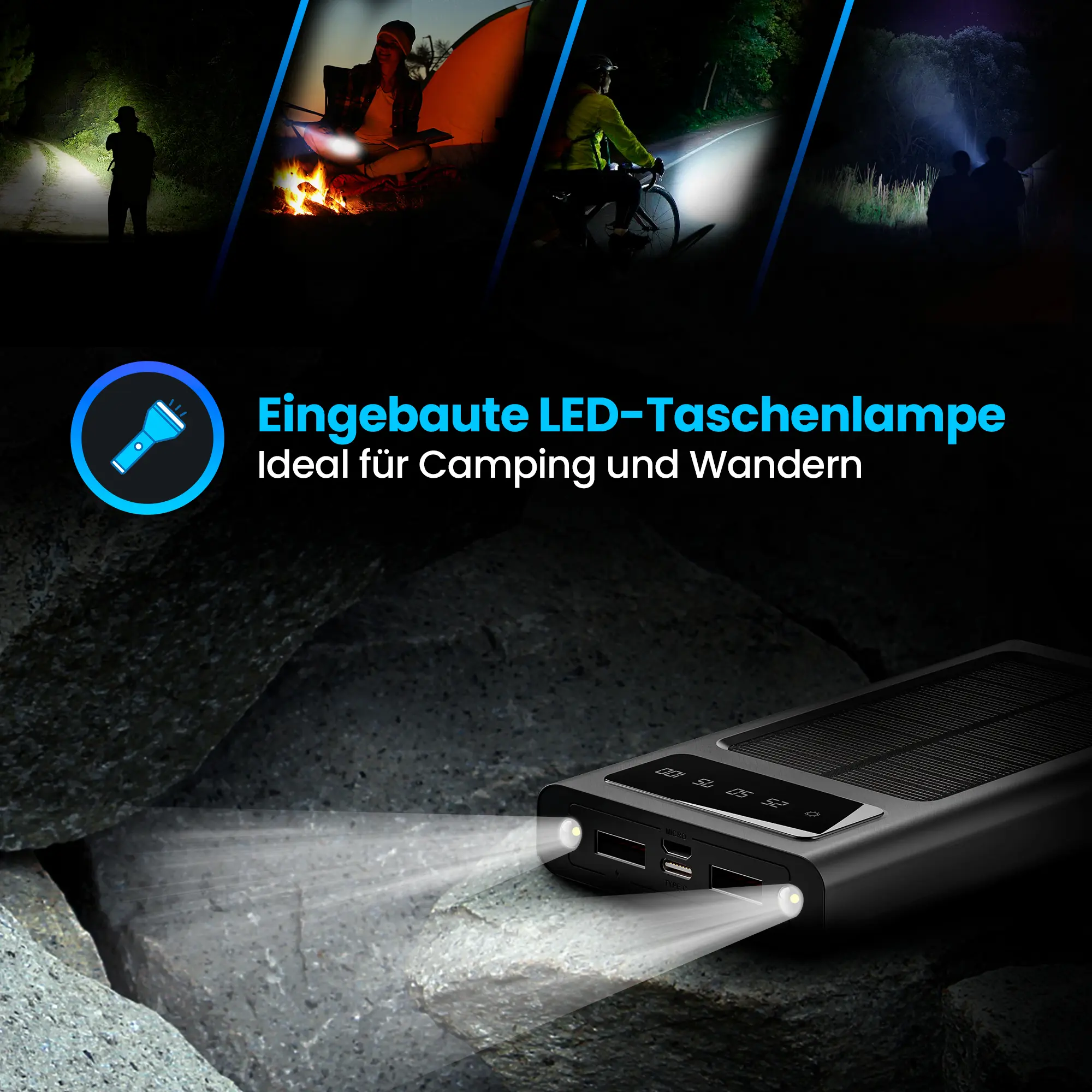 EXTRALINK EPB-091 10000MAH SOLAR POWER BANK SCHWARZ