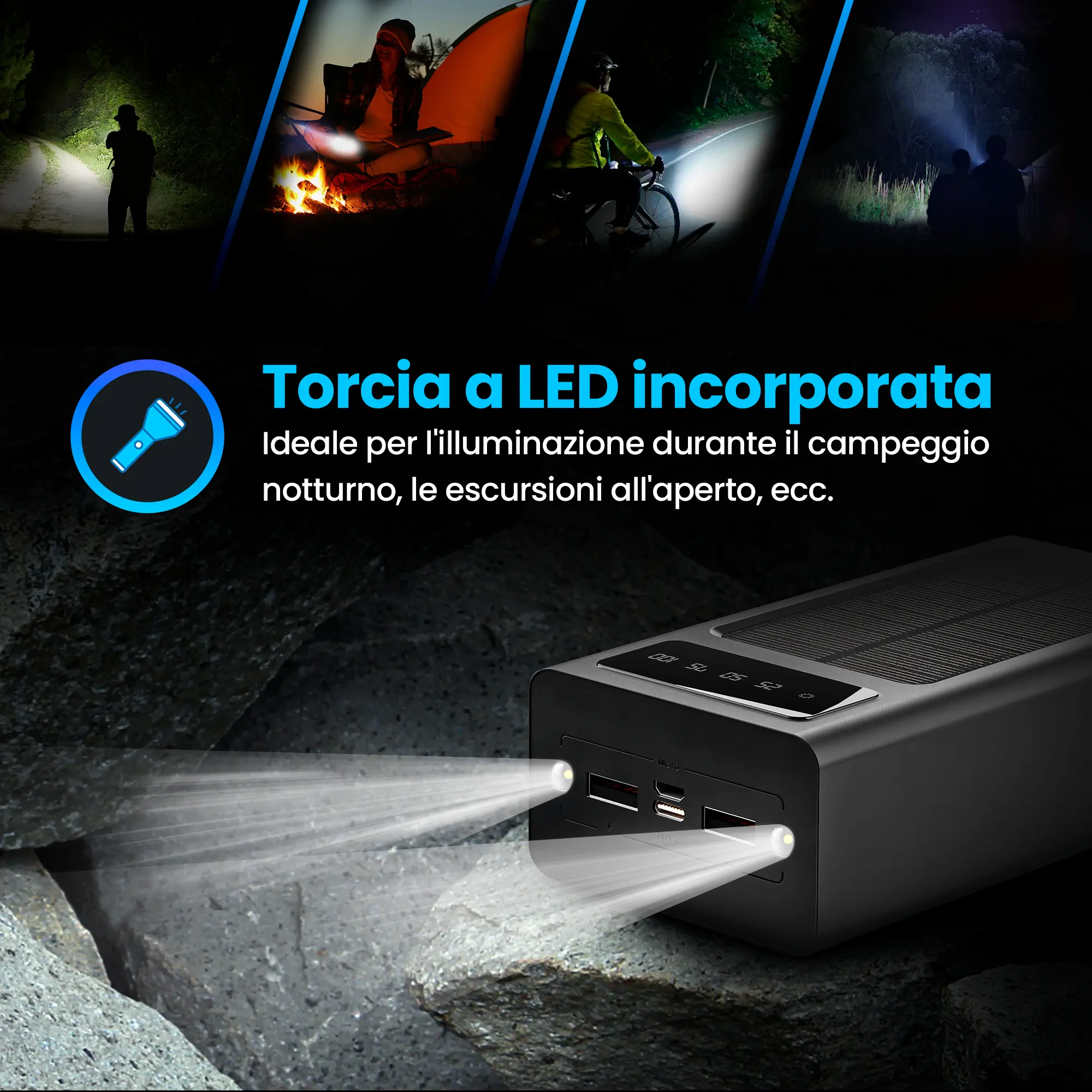 EXTRALINK EPB-093 30000MAH BANCA DI ENERGIA SOLARE NERO