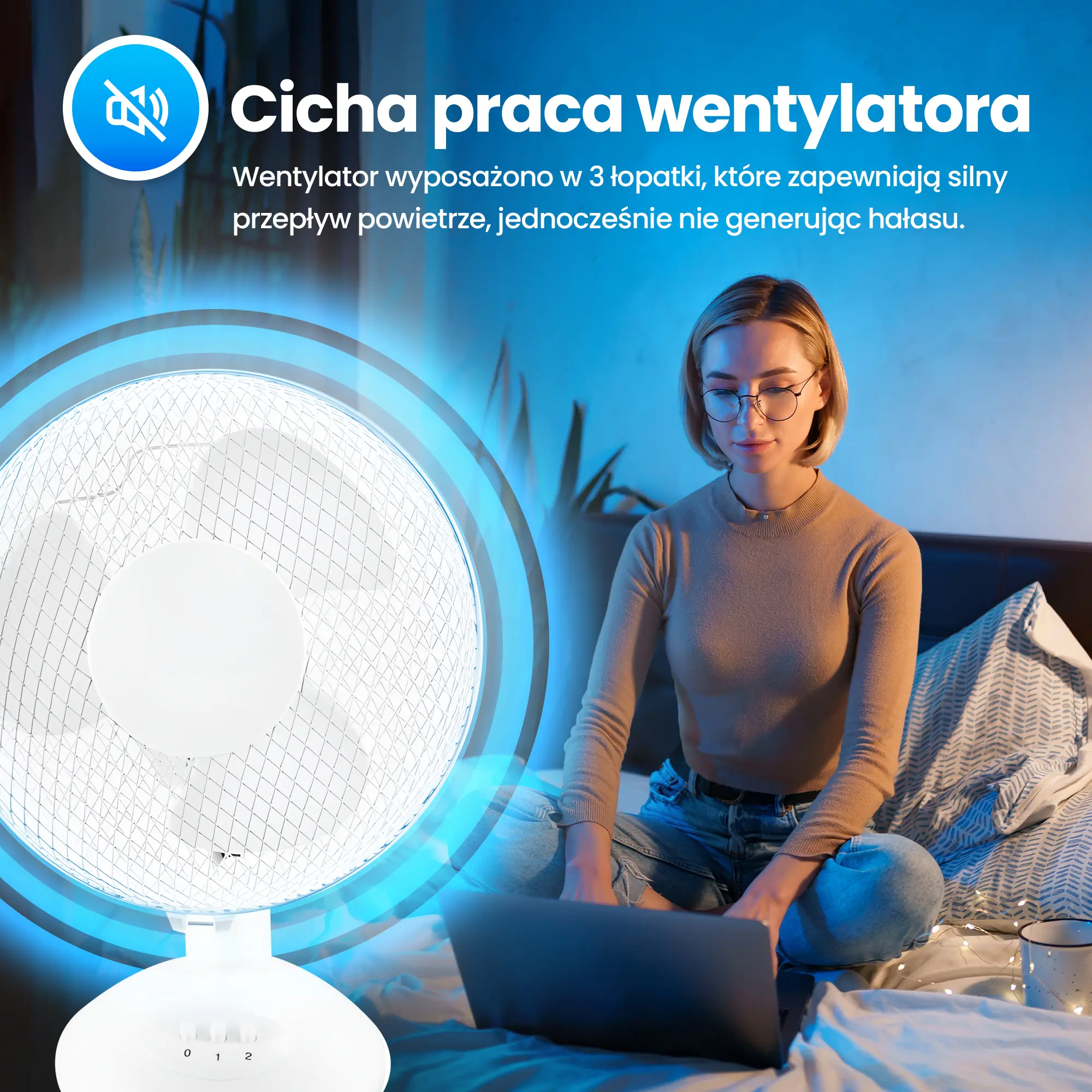 EMERIO FN-114201 TABLE FAN 23CM, 3 BLADES, 2 SPEED SETTINGS, WHITE