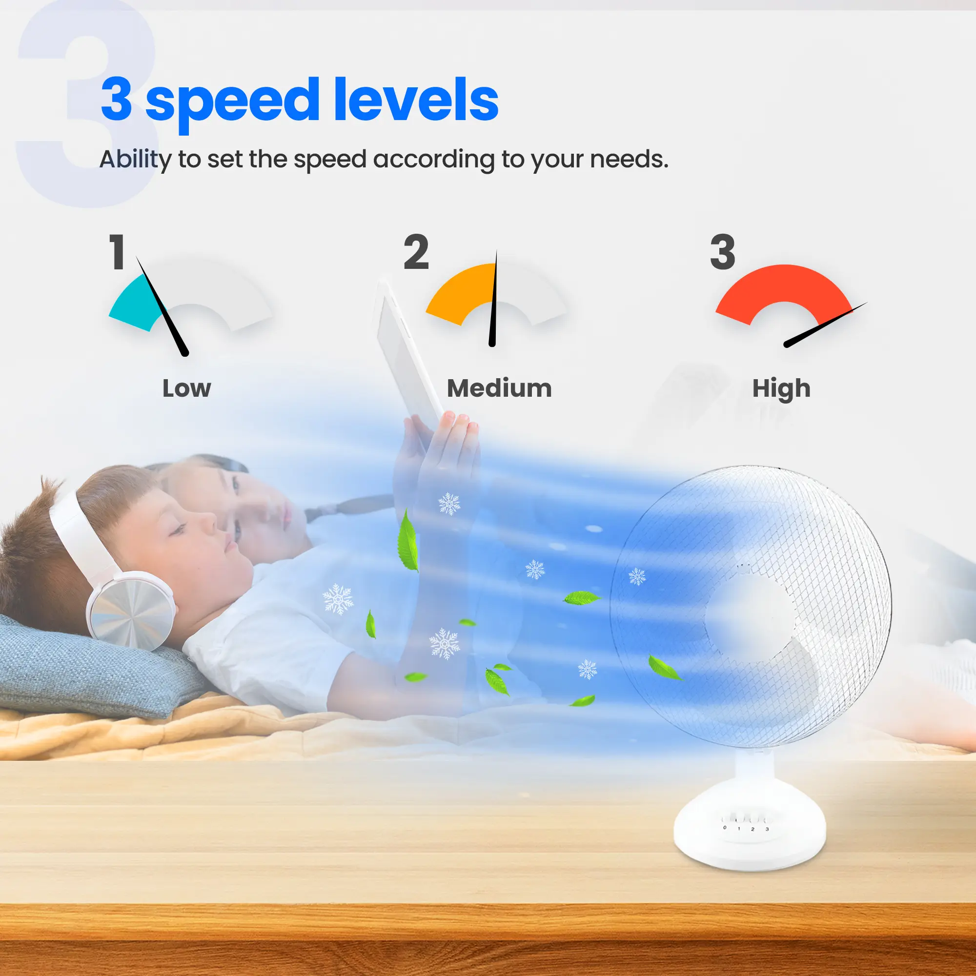 EMERIO FN-114202 VENTILADOR DE MESA 30CM, 3 ASPAS, 3 VELOCIDADES, BLANCO