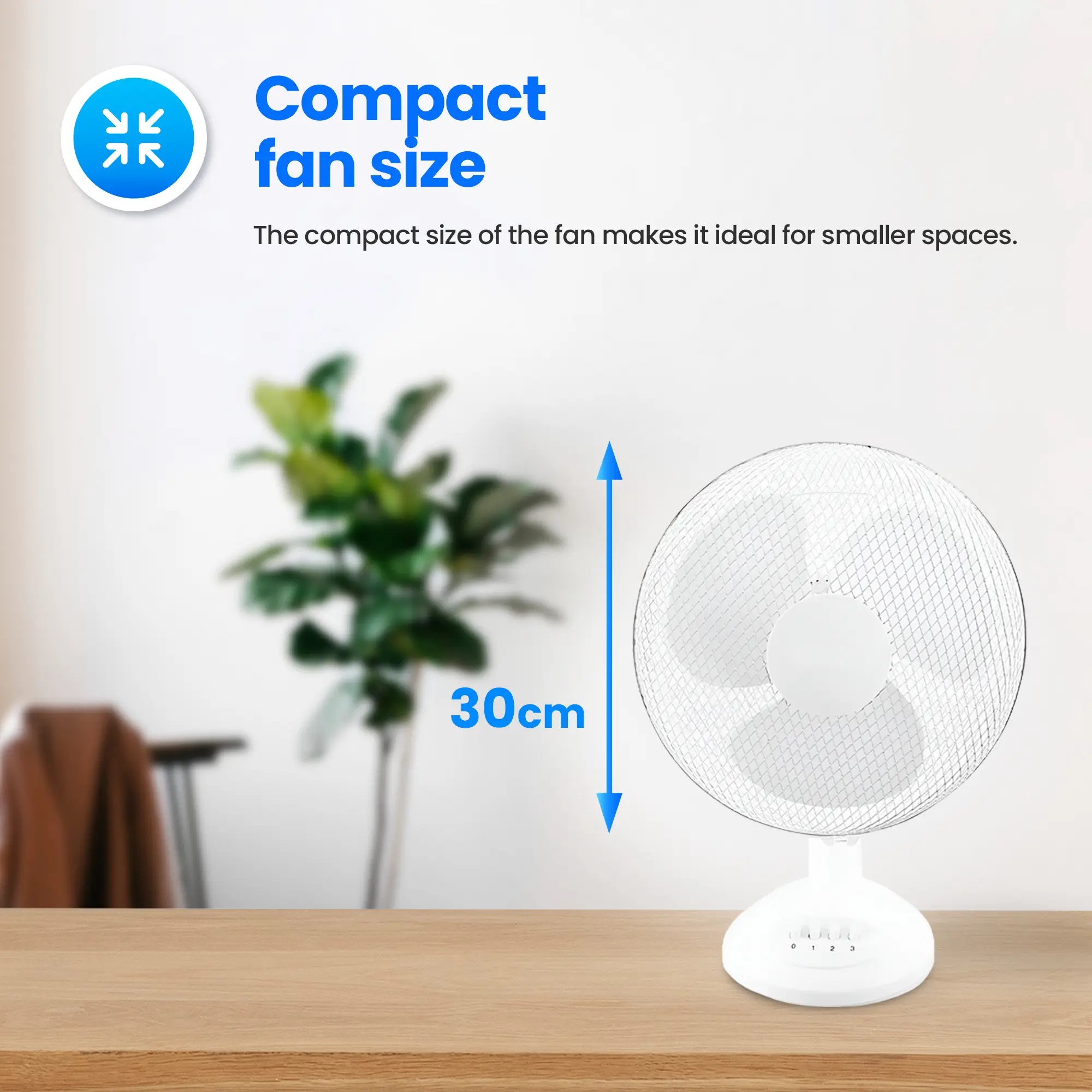 EMERIO FN-114202 VENTILADOR DE MESA 30CM, 3 ASPAS, 3 VELOCIDADES, BLANCO