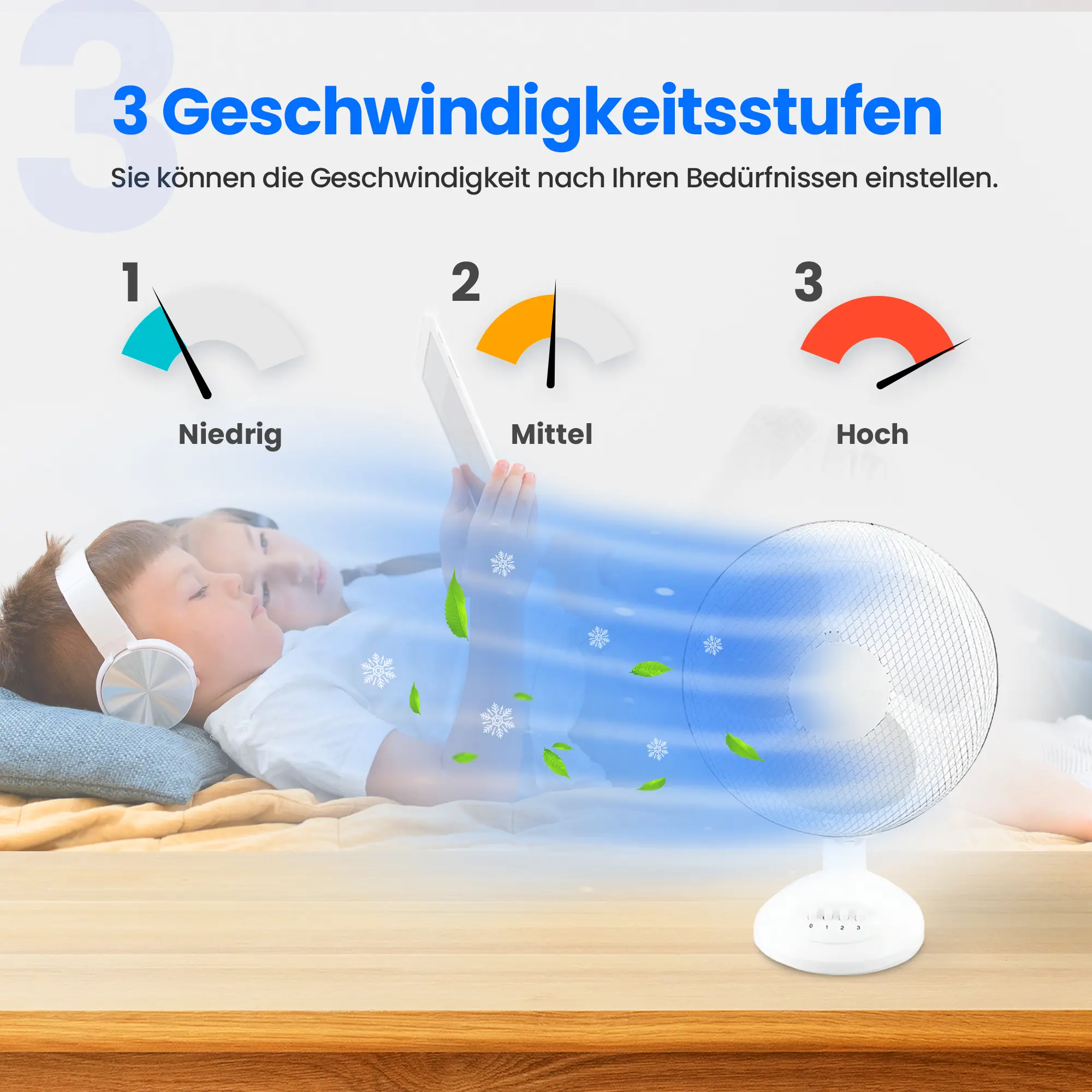 EMERIO FN-114202 TISCHVENTILATOR 30CM, 3 FLÜGEL, 3 GESCHWINDIGKEITSSTUFEN, WEISS