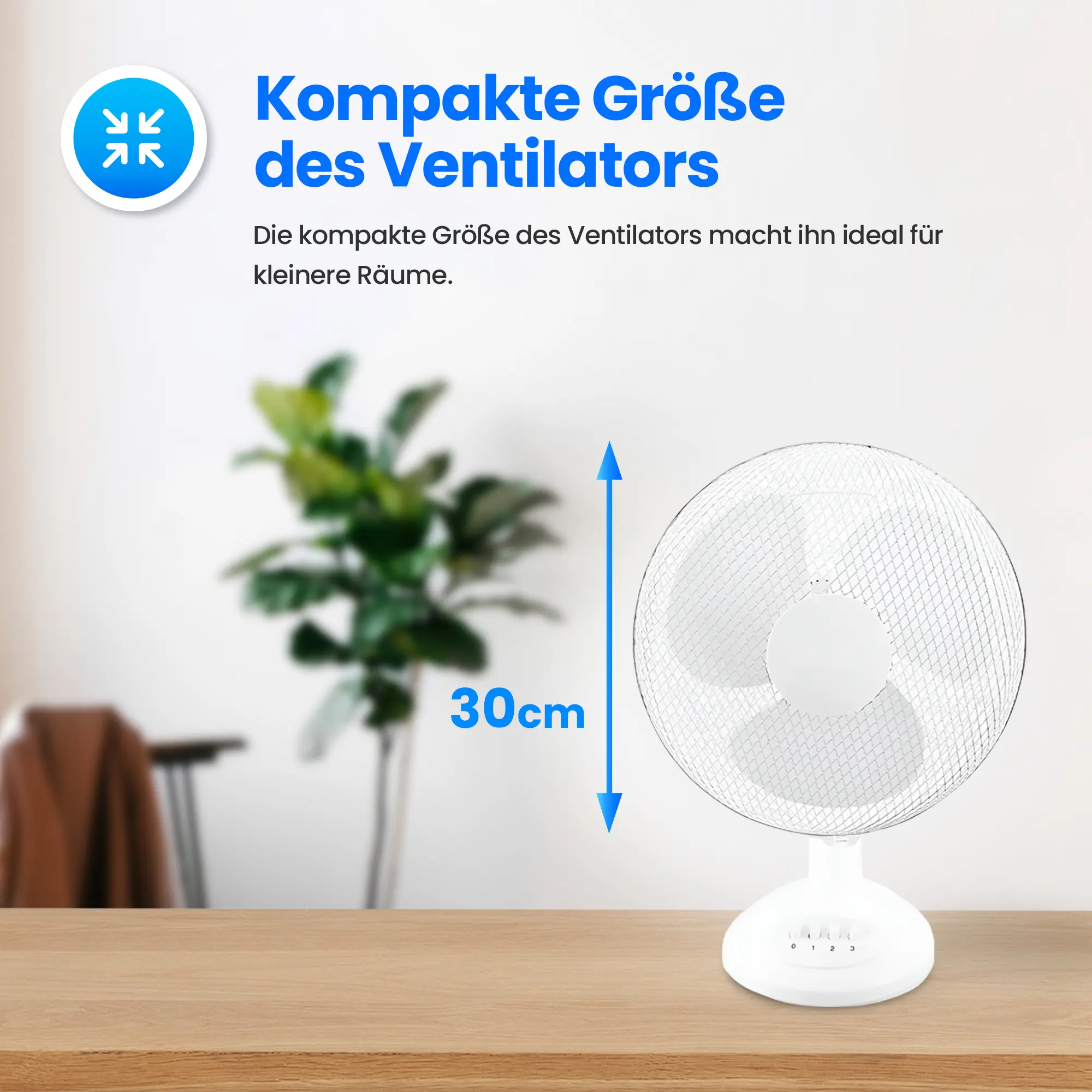 EMERIO FN-114202 TISCHVENTILATOR 30CM, 3 FLÜGEL, 3 GESCHWINDIGKEITSSTUFEN, WEISS