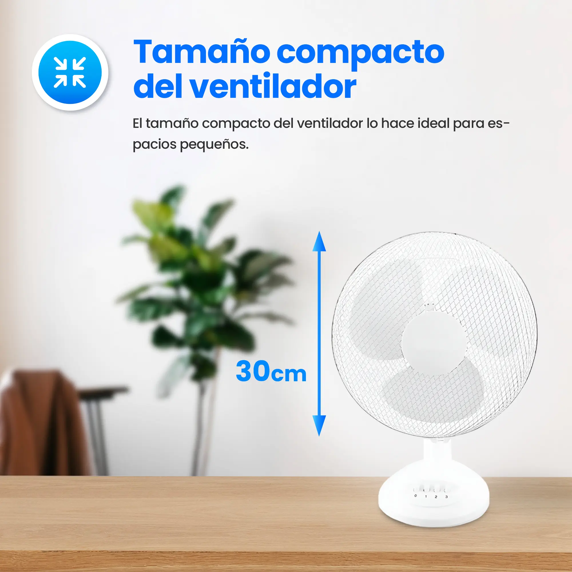EMERIO FN-114202 VENTILADOR DE MESA 30CM, 3 ASPAS, 3 VELOCIDADES, BLANCO