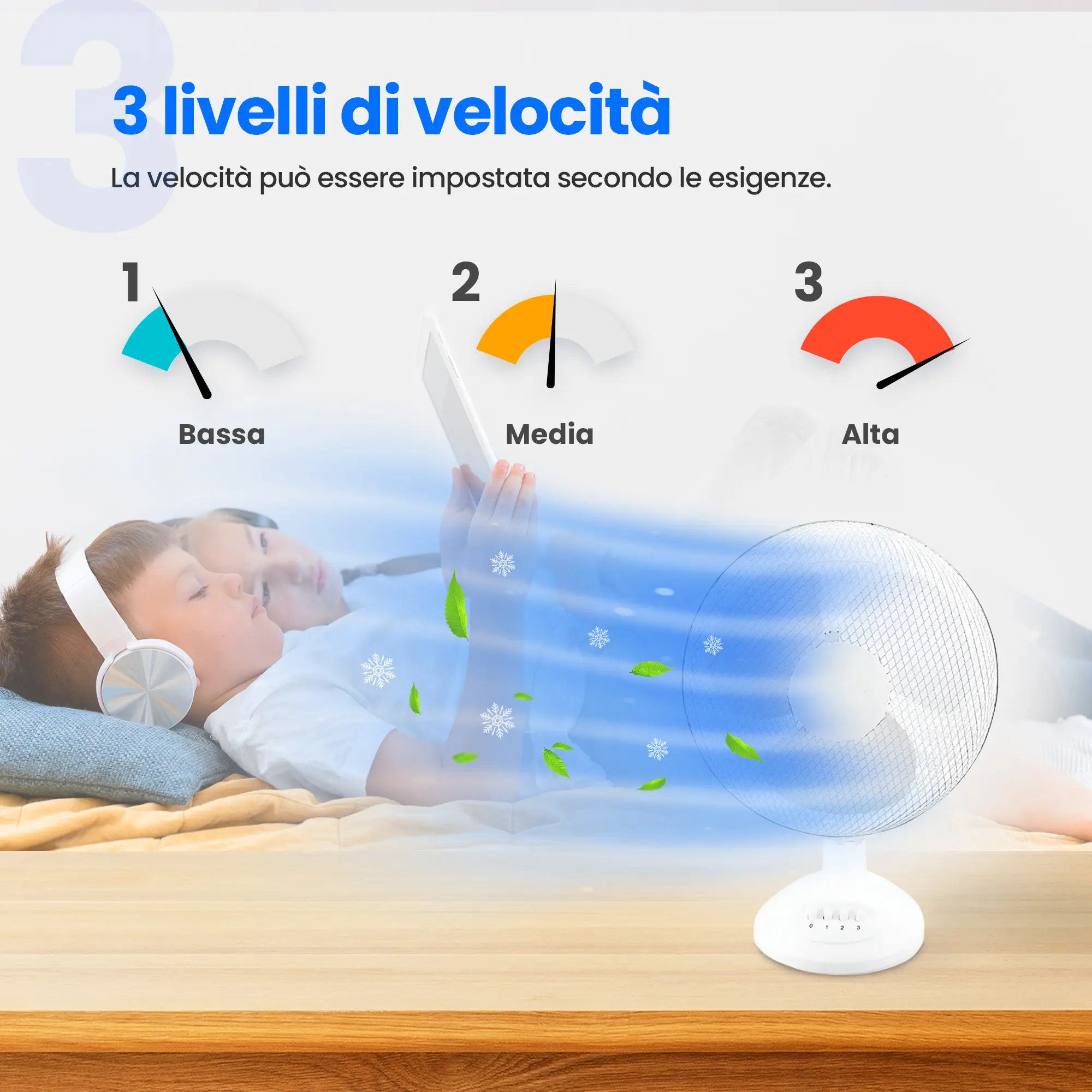 EMERIO FN-114202 VENTILATORE DA TAVOLO 30 CM, 3 PALE, 3 VELOCITÀ, BIANCO