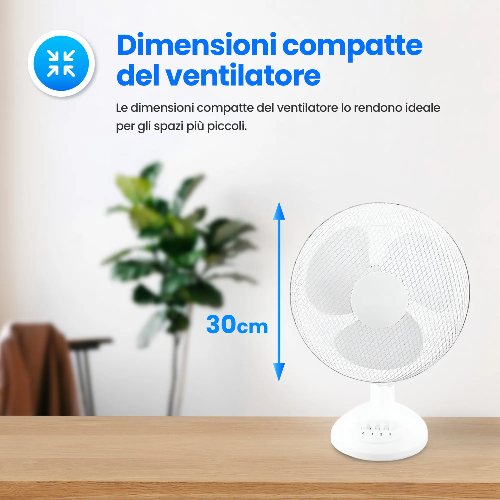 EMERIO FN-114202 VENTILATORE DA TAVOLO 30 CM, 3 PALE, 3 VELOCITÀ, BIANCO