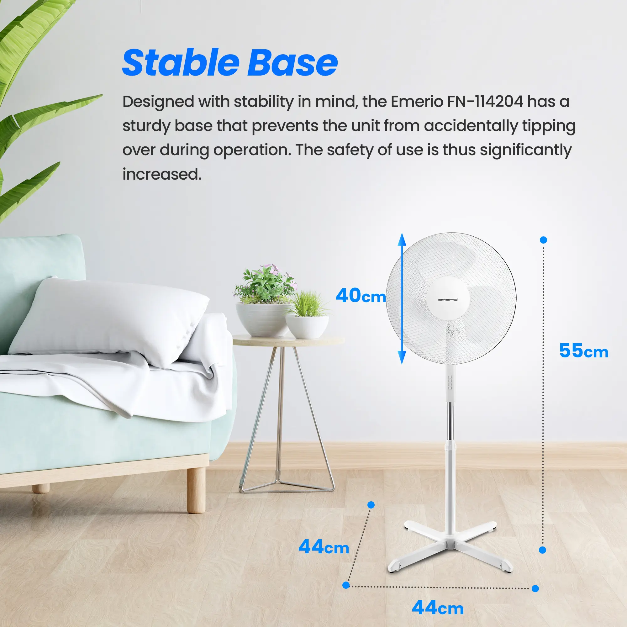 EMERIO FN-114204 VENTILADOR DE PIE 40CM, 3 ASPAS, 3 VELOCIDADES, BLANCO