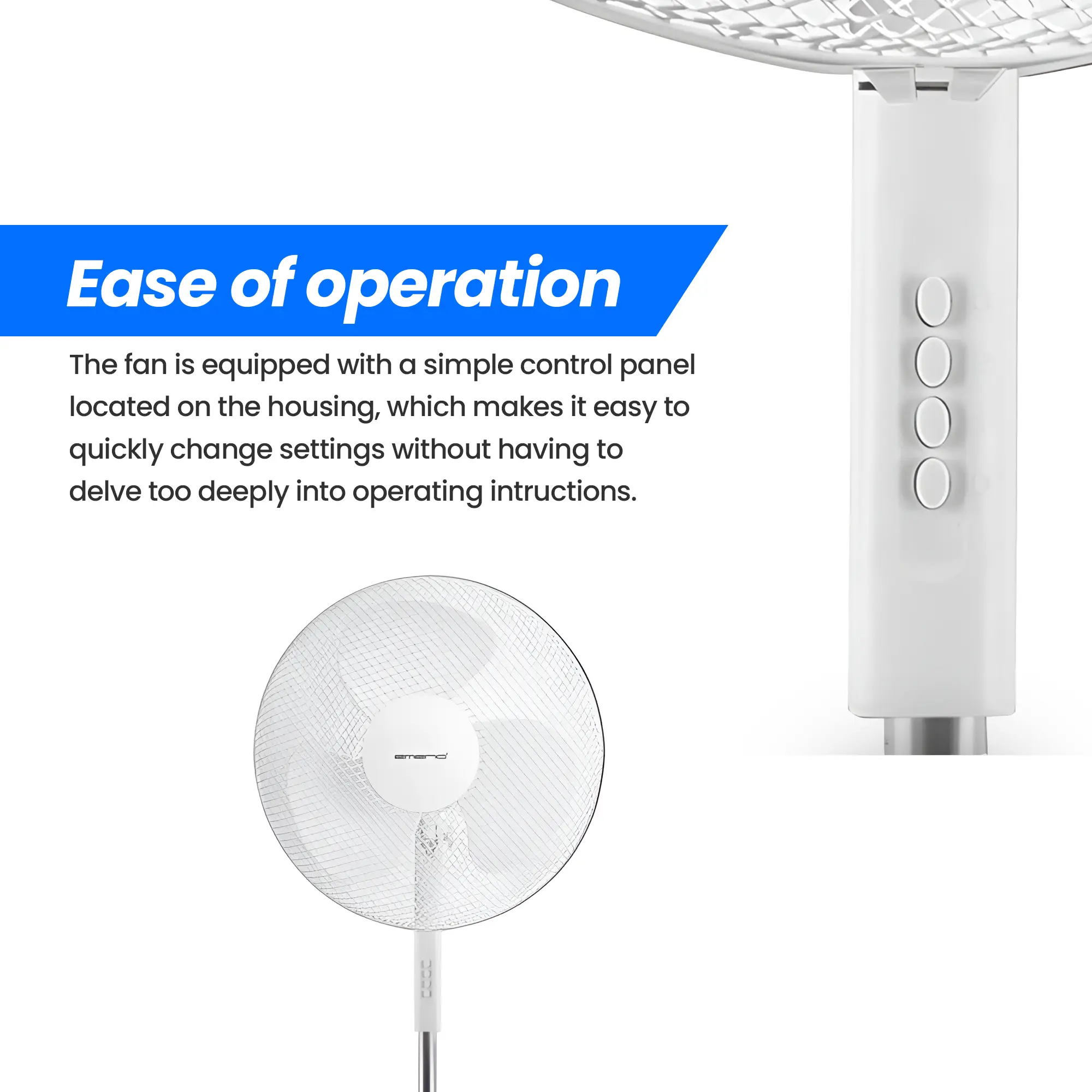 EMERIO FN-114204 VENTILADOR DE PIE 40CM, 3 ASPAS, 3 VELOCIDADES, BLANCO