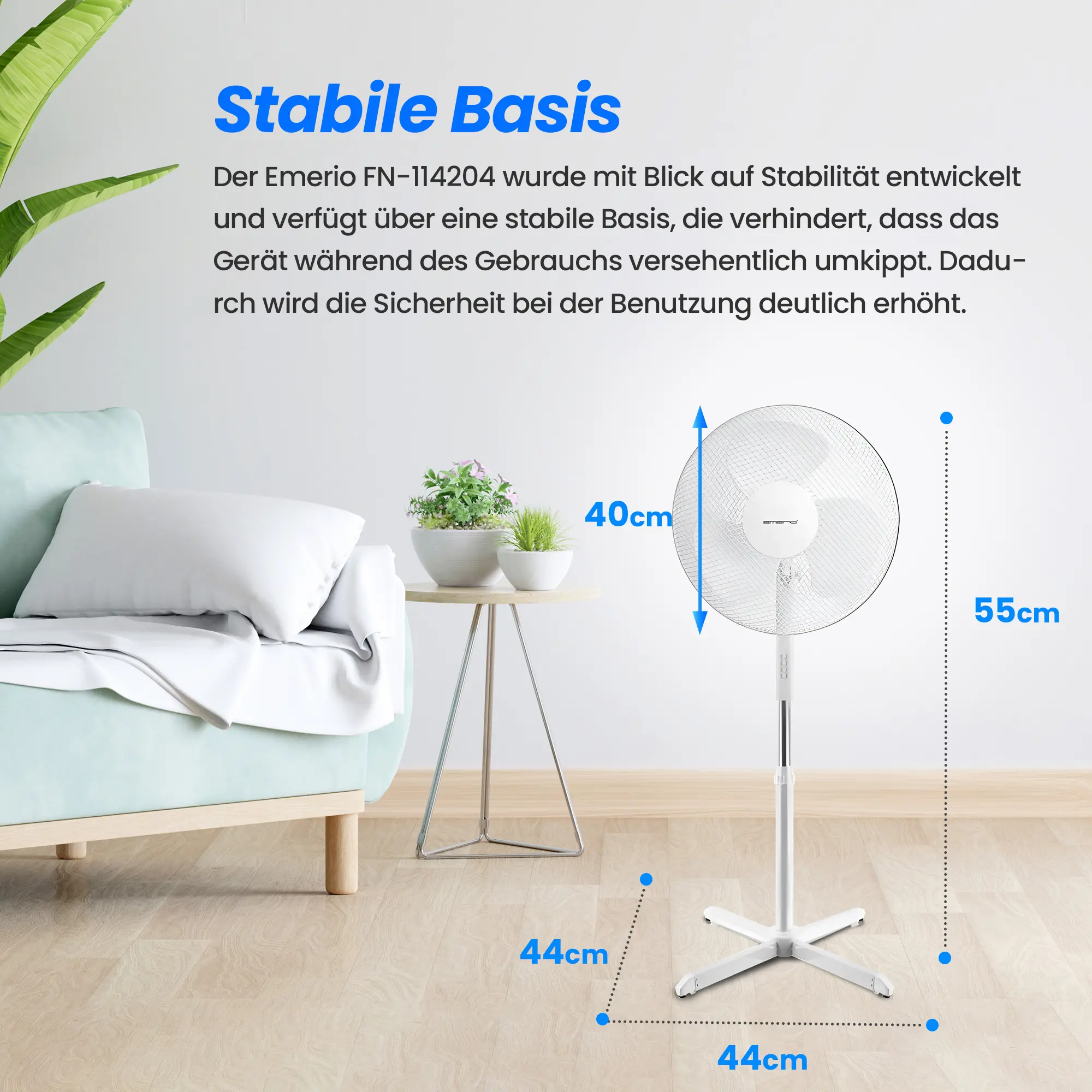 EMERIO FN-114204 STANDVENTILATOR 40CM, 3 FLÜGEL, 3 GESCHWINDIGKEITSSTUFEN, WEISS