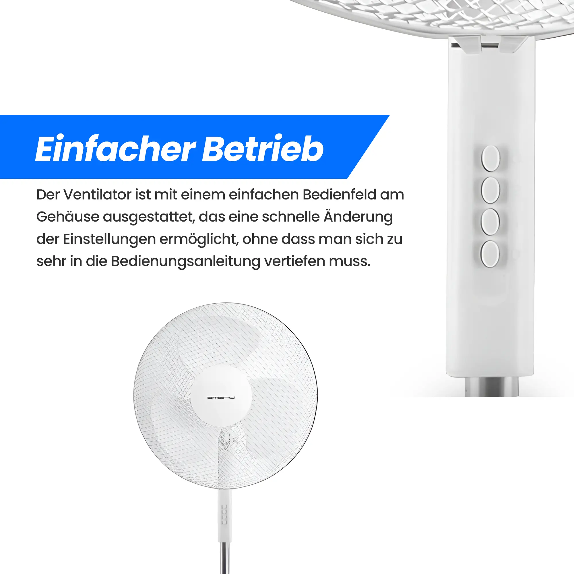 EMERIO FN-114204 STANDVENTILATOR 40CM, 3 FLÜGEL, 3 GESCHWINDIGKEITSSTUFEN, WEISS