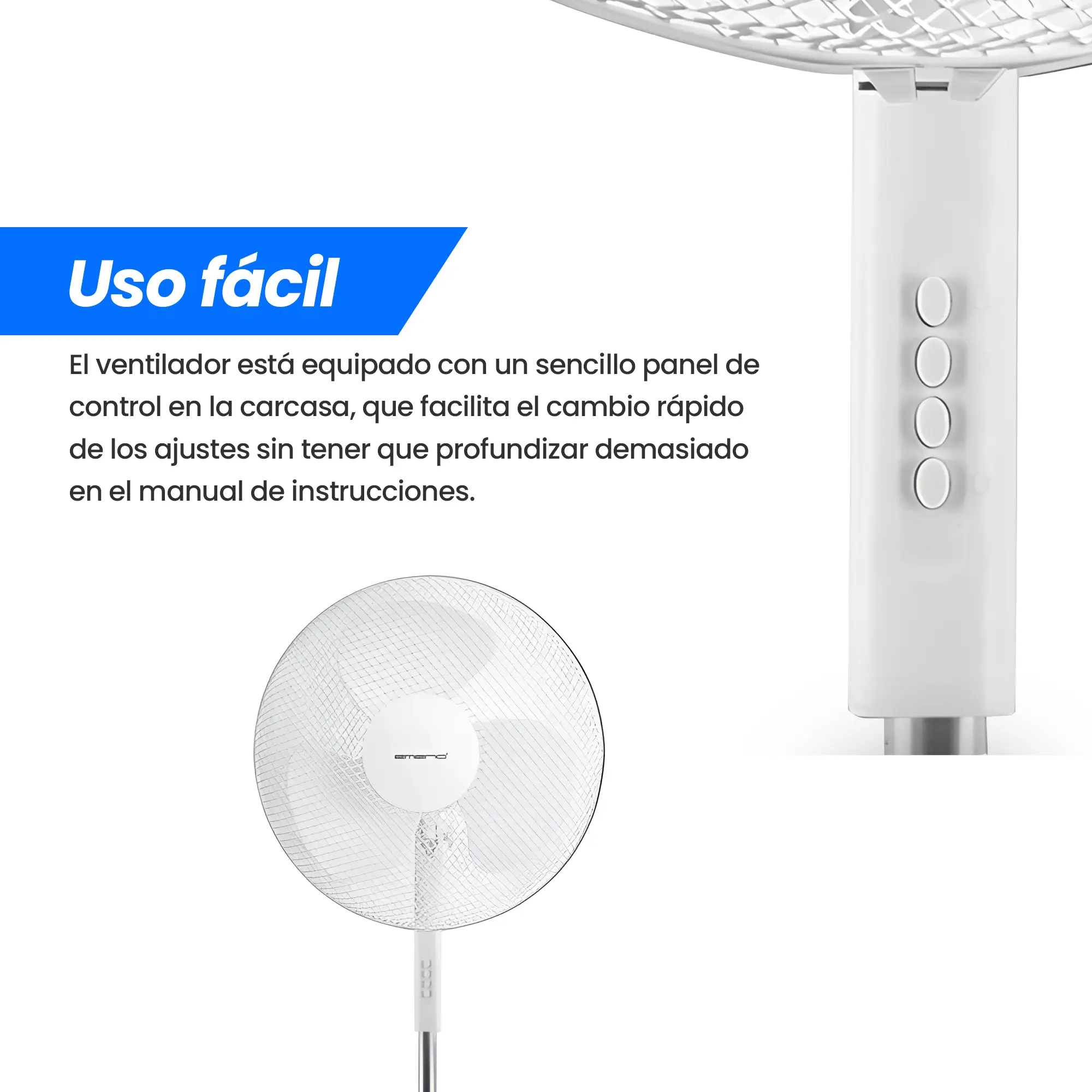EMERIO FN-114204 VENTILADOR DE PIE 40CM, 3 ASPAS, 3 VELOCIDADES, BLANCO