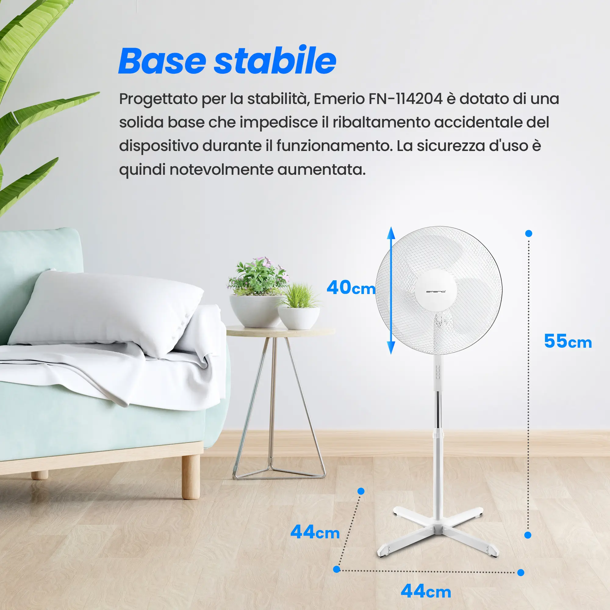 EMERIO FN-114204 VENTILATORE A PIANTANA 40 CM, 3 PALE, 3 VELOCITÀ, BIANCO