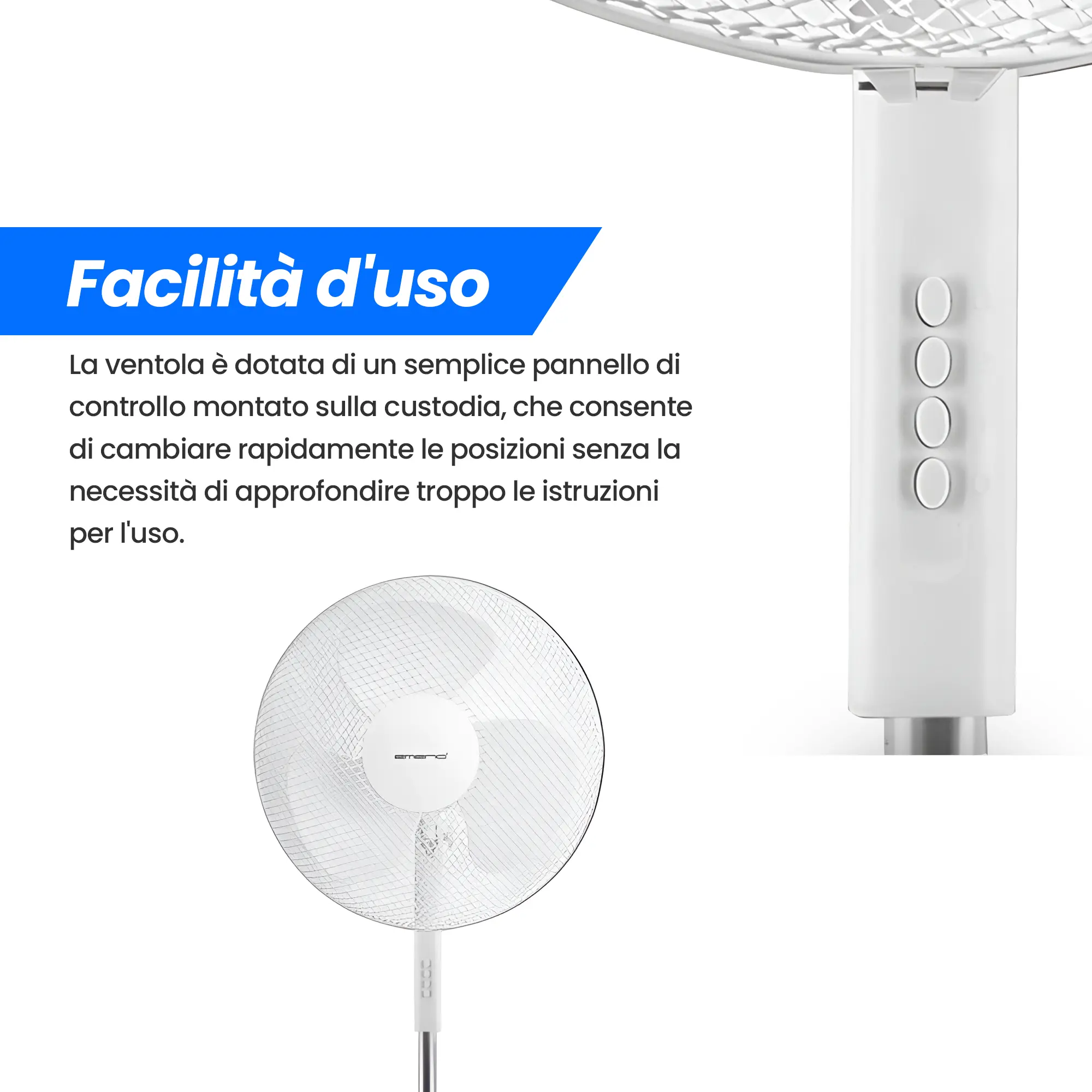 EMERIO FN-114204 VENTILATORE A PIANTANA 40 CM, 3 PALE, 3 VELOCITÀ, BIANCO