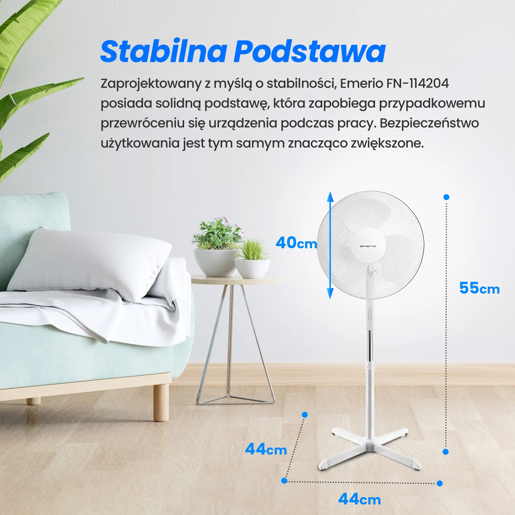 EMERIO FN-114204 STANDING FAN 40CM, 3 BLADES, 3 SPEED SETTINGS, WHITE