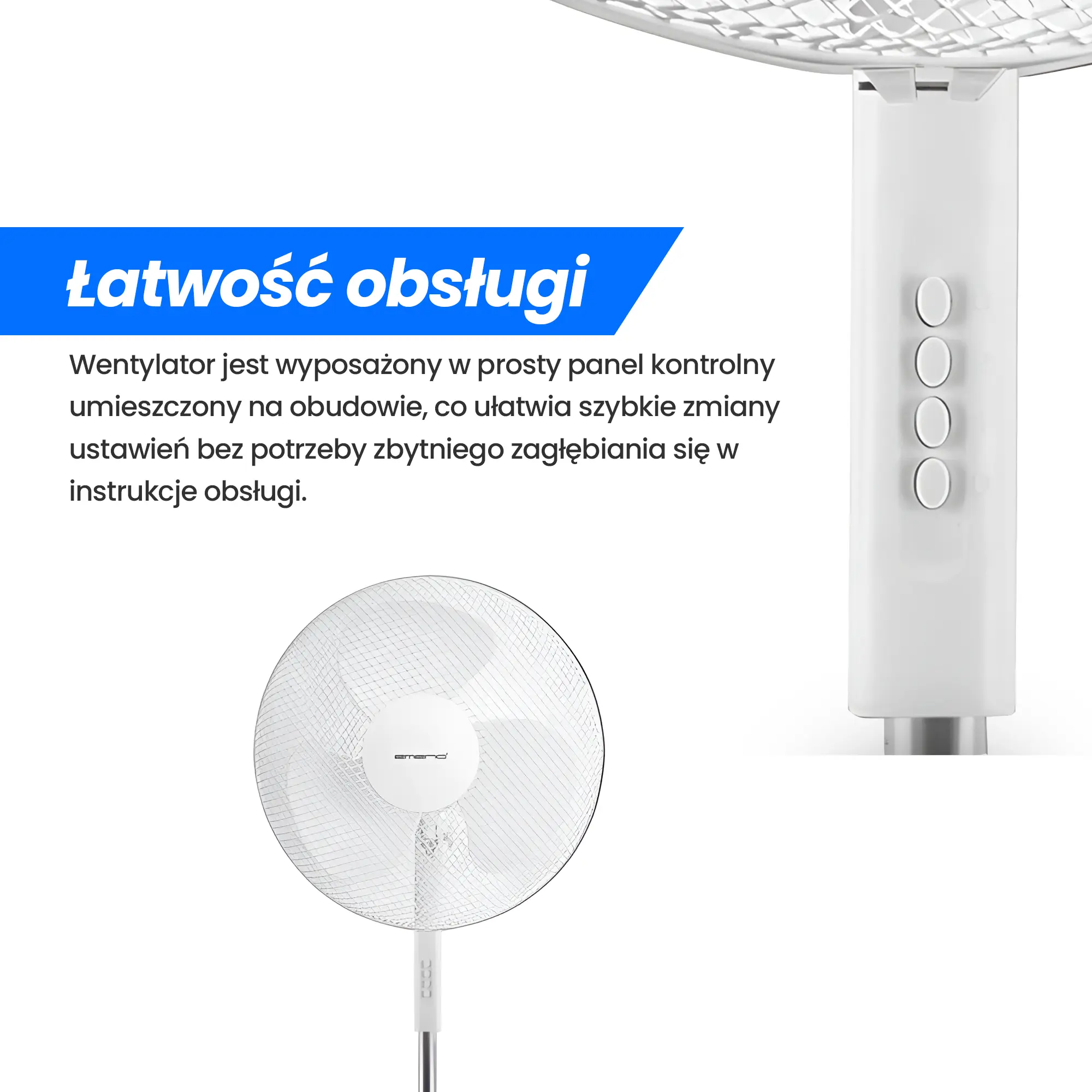 EMERIO FN-114204 STANDING FAN 40CM, 3 BLADES, 3 SPEED SETTINGS, WHITE