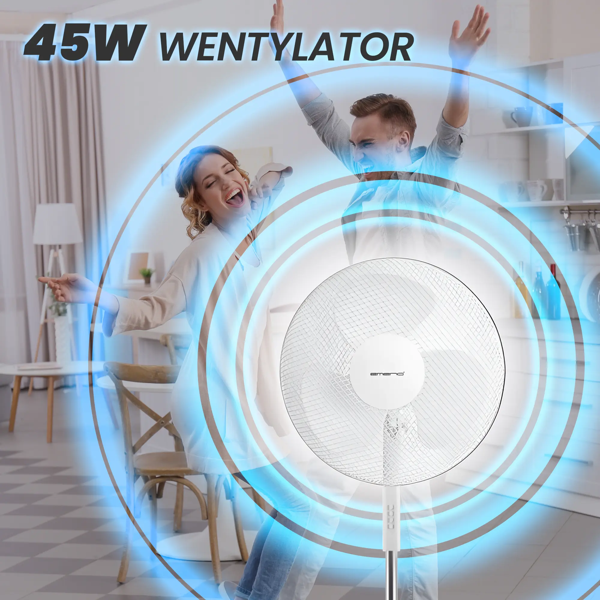 EMERIO FN-114204 STANDING FAN 40CM, 3 BLADES, 3 SPEED SETTINGS, WHITE