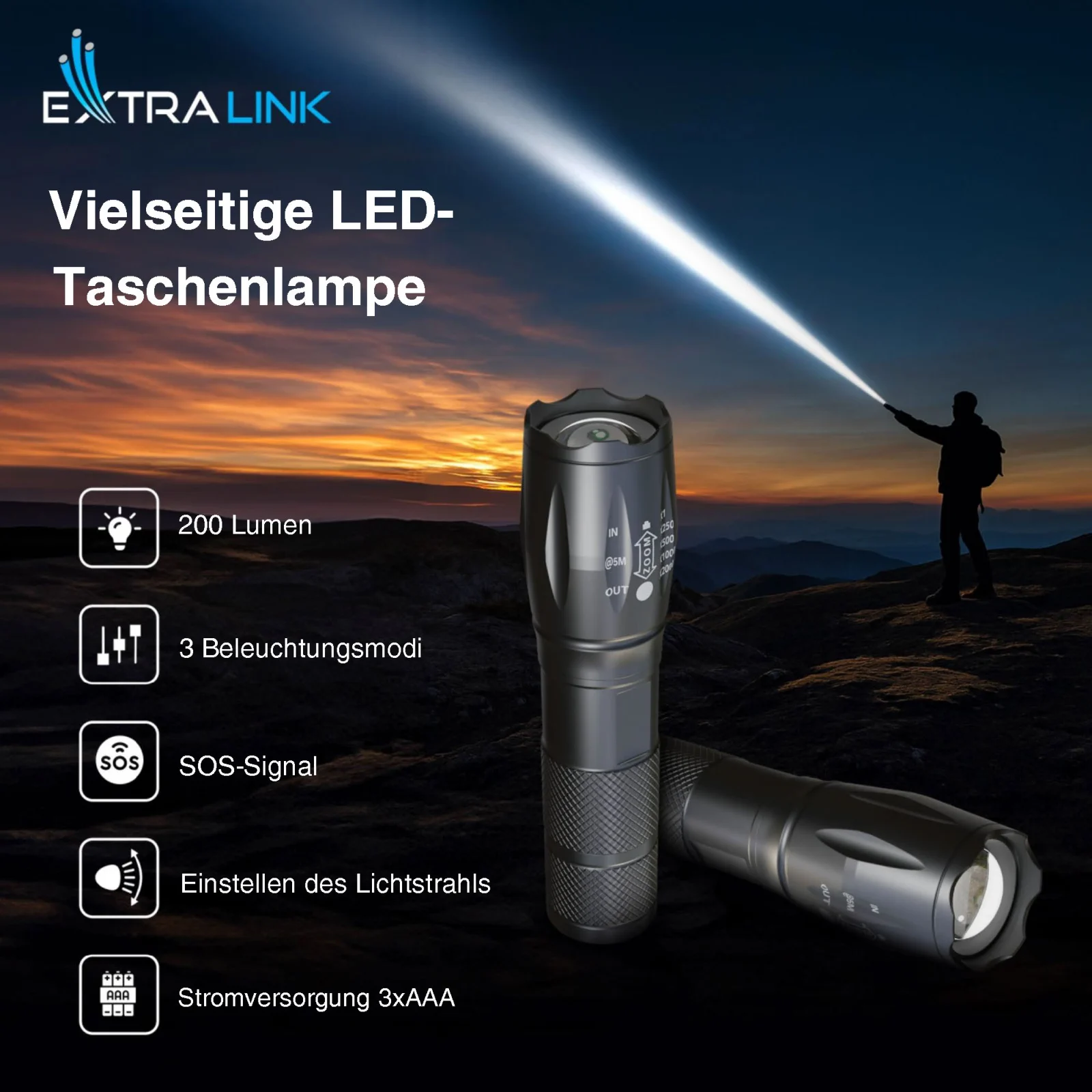 EXTRALINK FLASHLIGHT EFL-1008 10W LED 200LM BATTERIE batna24