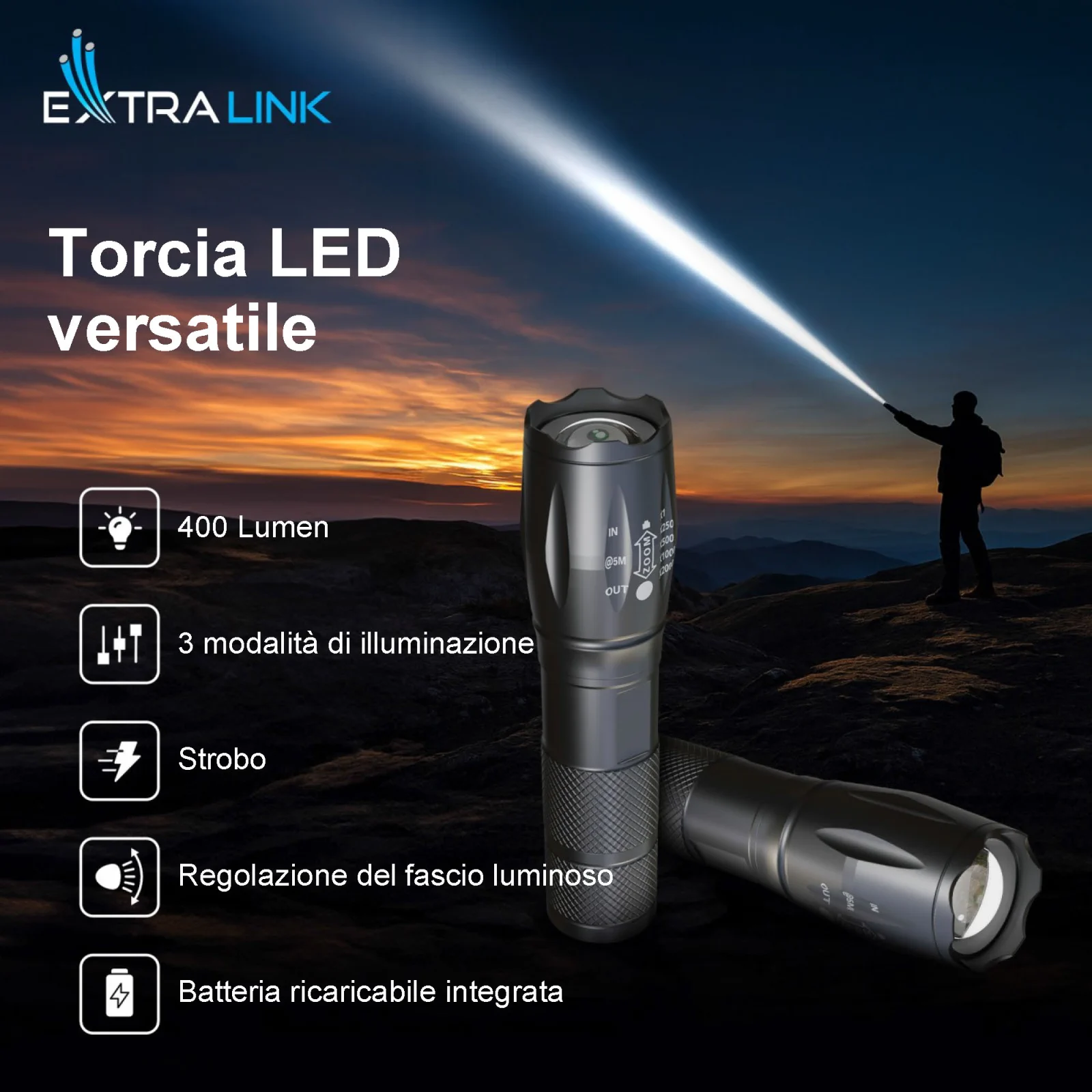 EXTRALINK FLASHLIGHT EFL-1031 10W LED 400LM BATTERIA RICARICABILE batna24