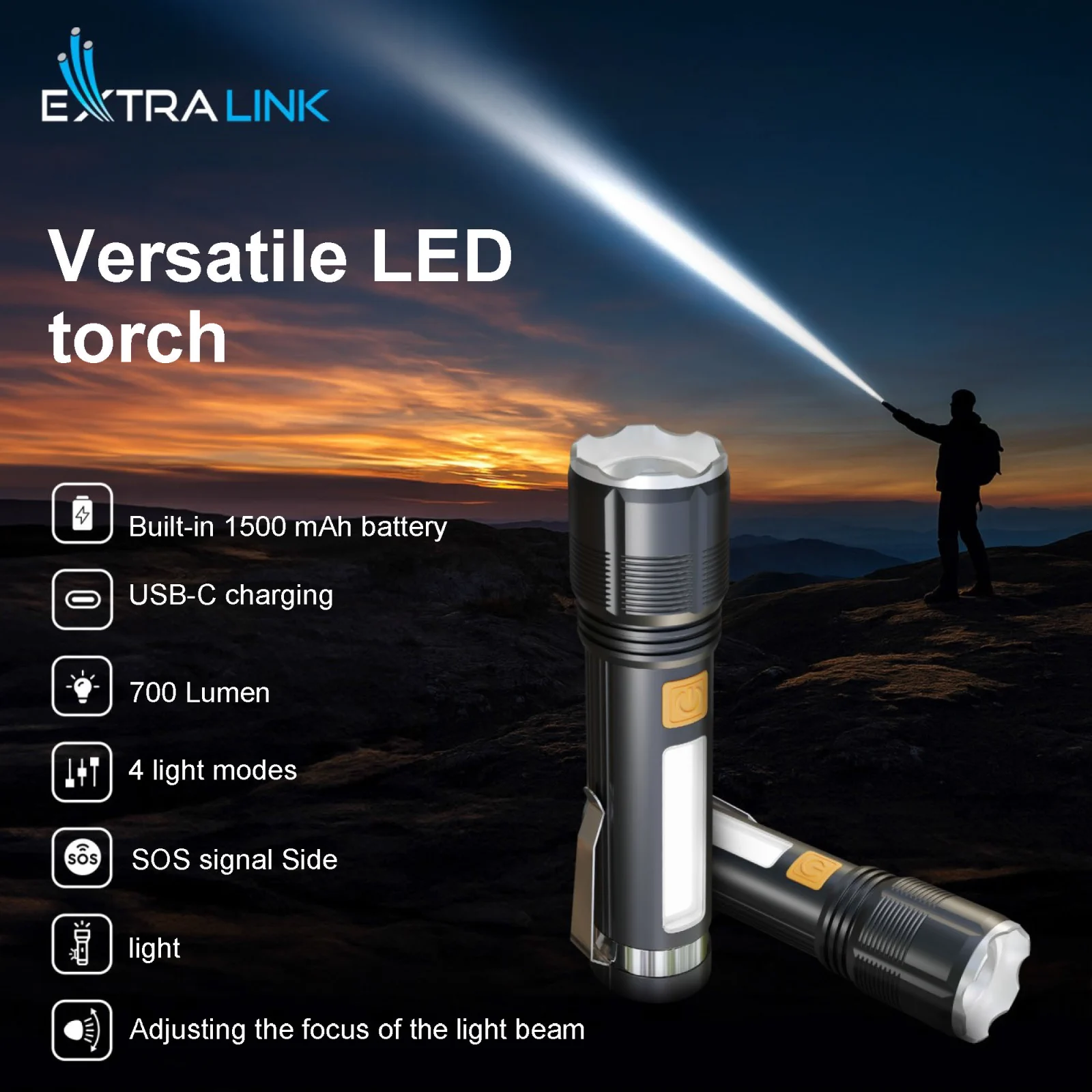 EXTRALINK FLASHLIGHT LED P50 700LM BATERÍA RECARGABLE batna24