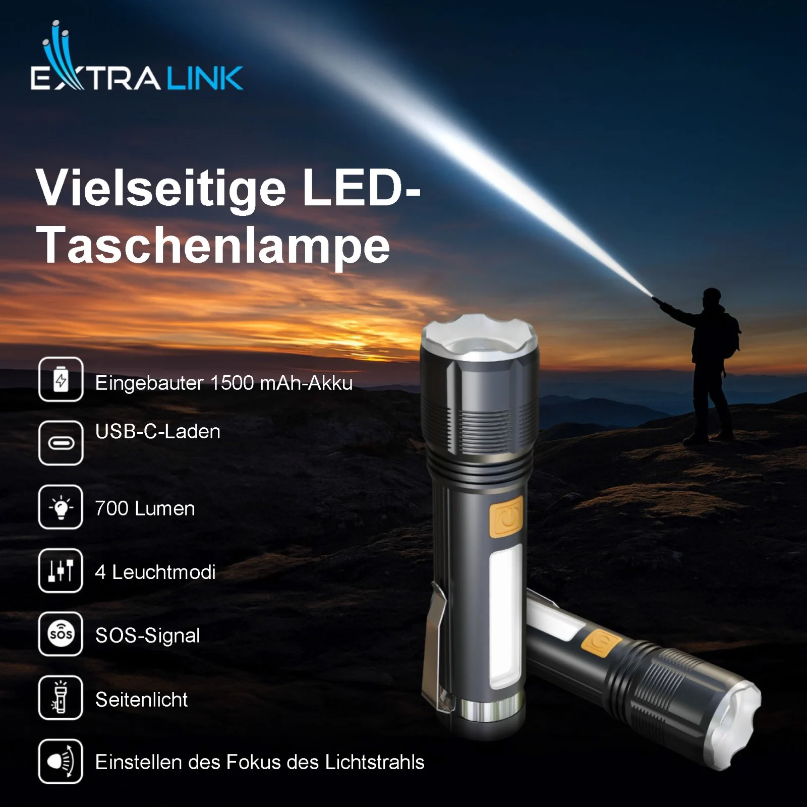 EXTRALINK FLASHLIGHT LED P50 700LM ERNEUERBARE BATTERIE batna24