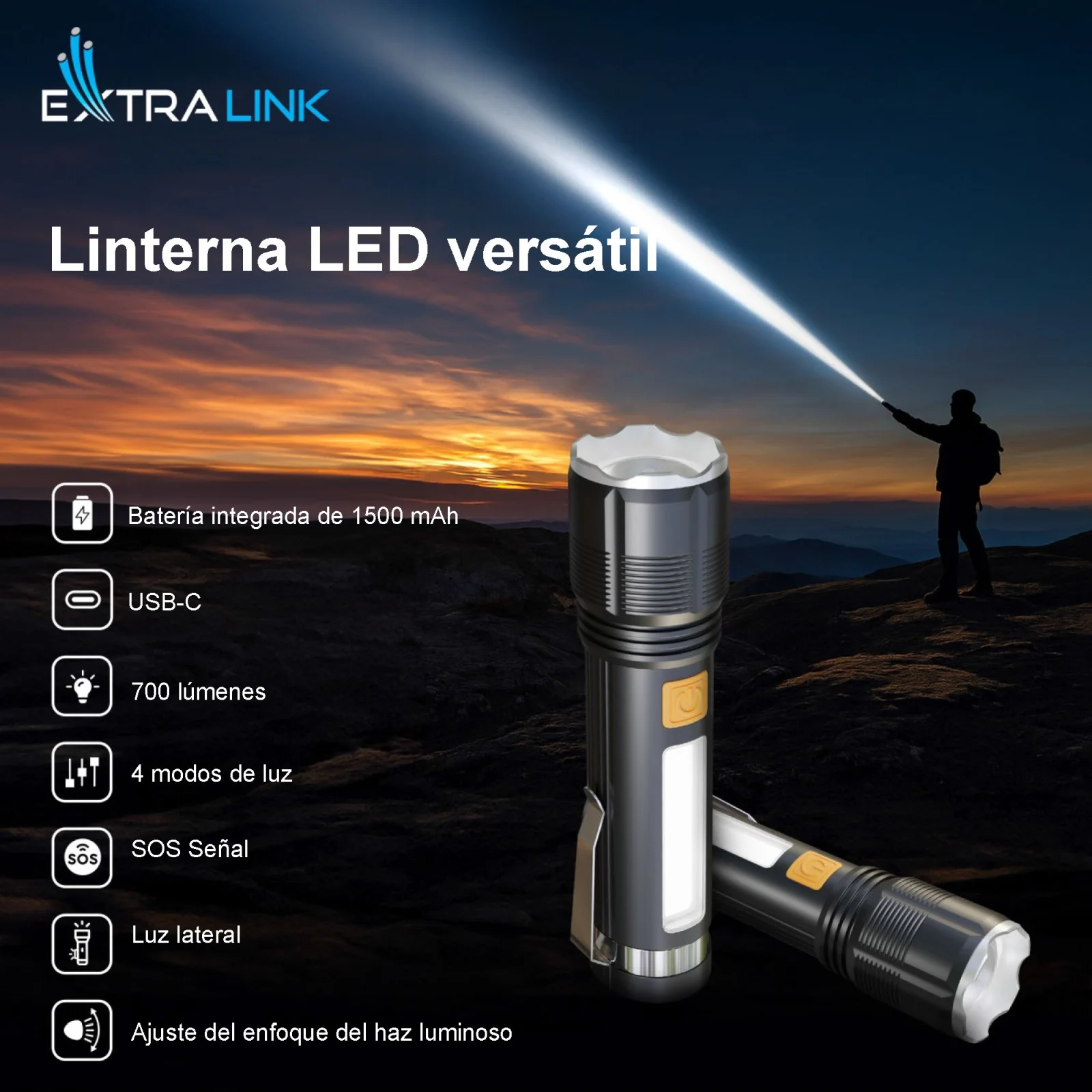 EXTRALINK FLASHLIGHT LED P50 700LM BATERÍA RECARGABLE batna24