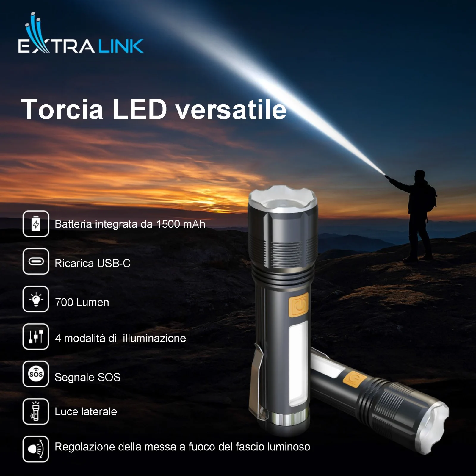 EXTRALINK FLASHLIGHT LED P50 700LM BATTERIA RICARICABILE batna24