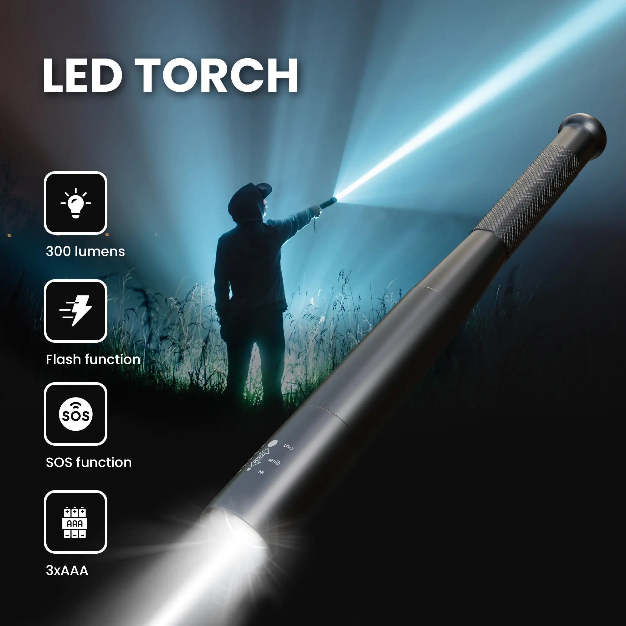 EXTRALINK BASEBALL FLASHLIGHT ULTRA BRIGHT LED 10W 300LM BATTERY EFL-1101 batna24