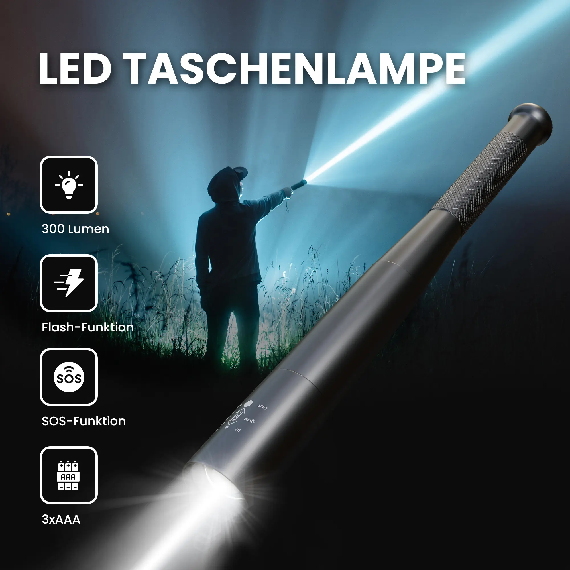 EXTRALINK BASEBALL FLASHLIGHT ULTRA BRIGHT LED 10W 300LM BATTERY EFL-1101 batna24