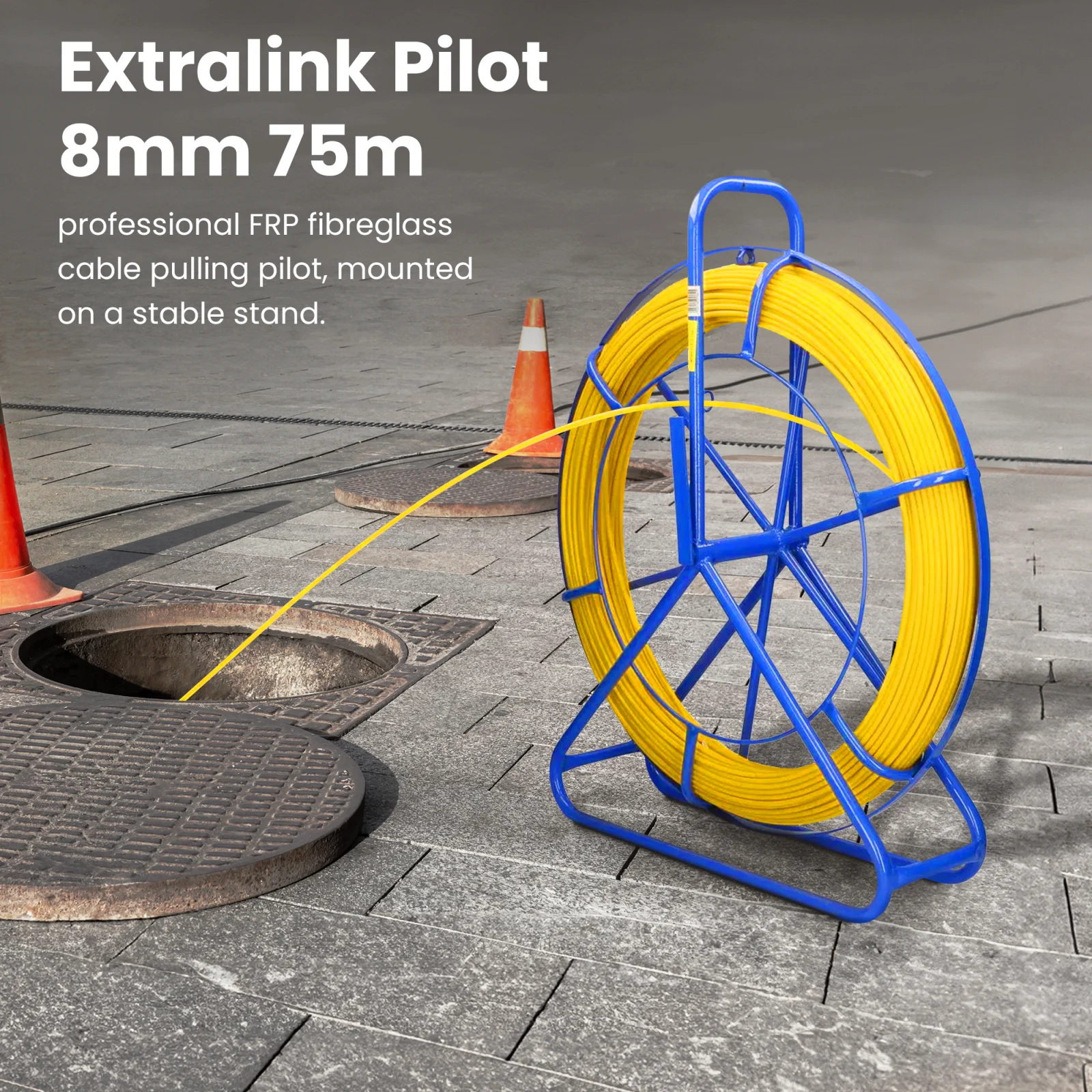 Extralink Pilot 8mm 75m | FRP fibra de vidrio, diámetro 8mm, longitud 75m, amarillo