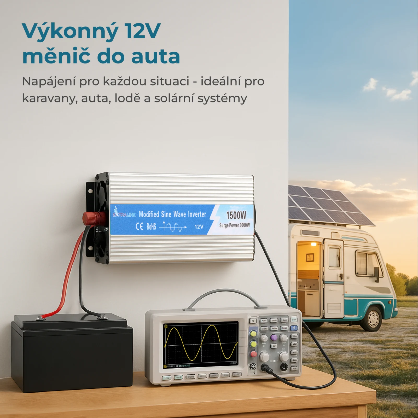 EXTRALINK MĚNIČ NAPĚT&Iacute; 12V - 230V, 1500W, MODIFIKOVAN&Yacute; SINUSOV&Yacute; OPIM-1500W