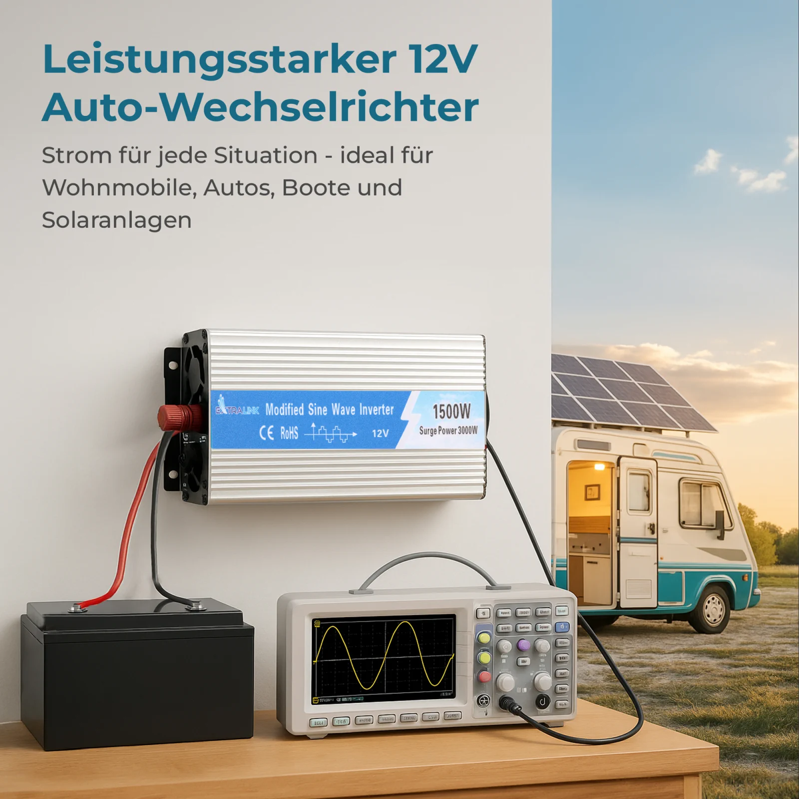 EXTRALINK SPANNUNGSWANDLER 12V - 230V, 1500W, MODIFIZIERTER SINUS OPIM-1500W