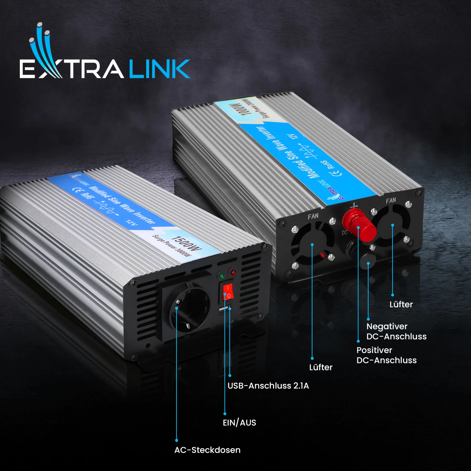 Extralink OPIM-1500W | Spannungswandler | Automotive 12V, 1500W modifizierte Sinuswelle